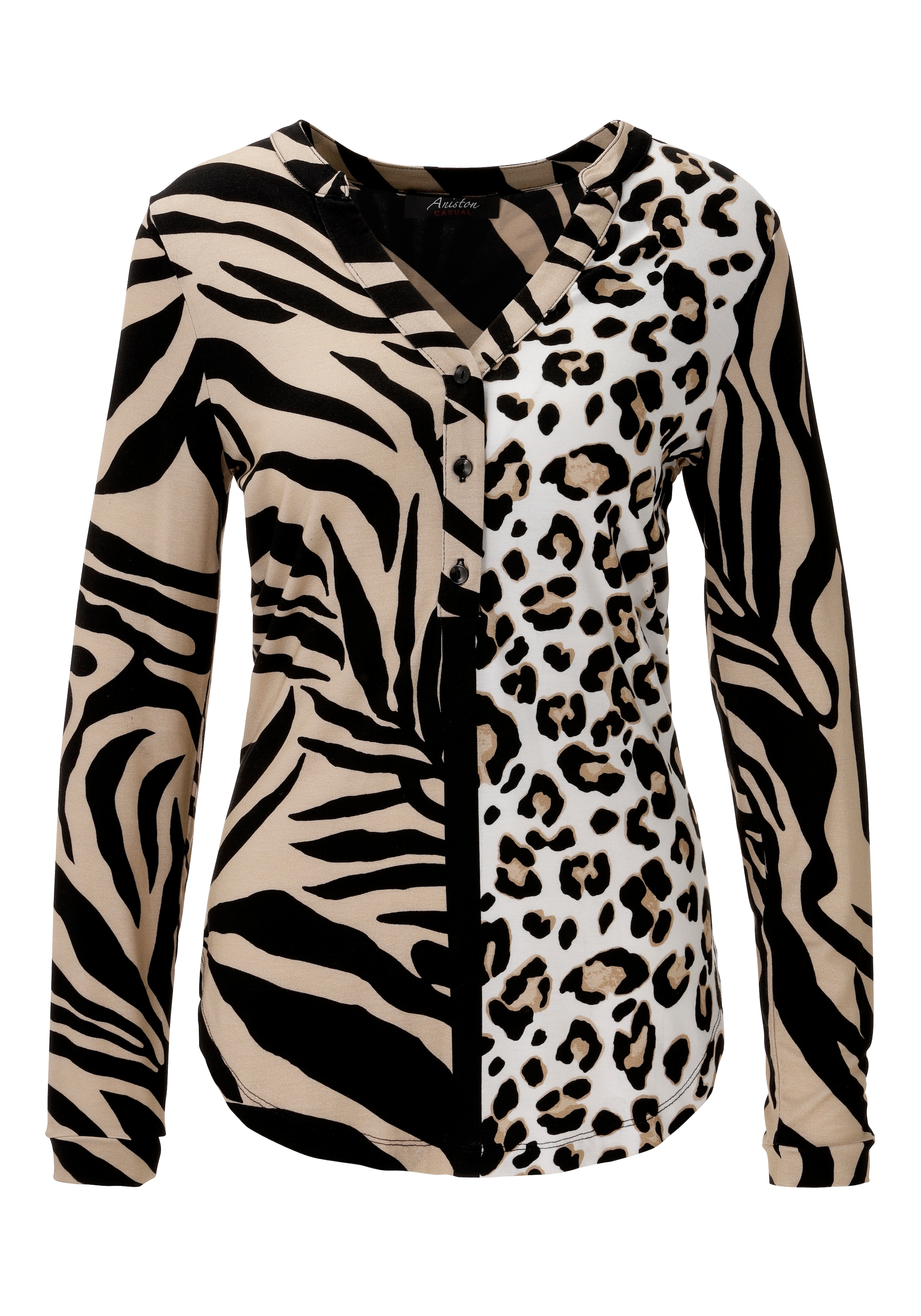 Aniston CASUAL Blouse à enfiler imprimé zèbre avec insert léopard - NOUVELLE COLLECTION