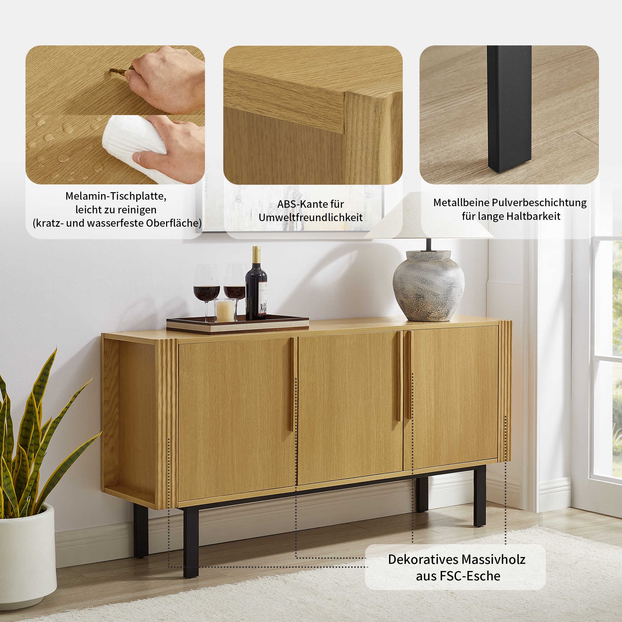 GOODproduct Sideboard »Stiven« Eukalyptus und Esche, kombiniert mit Melamin, MDF und ABS-Kunststoff