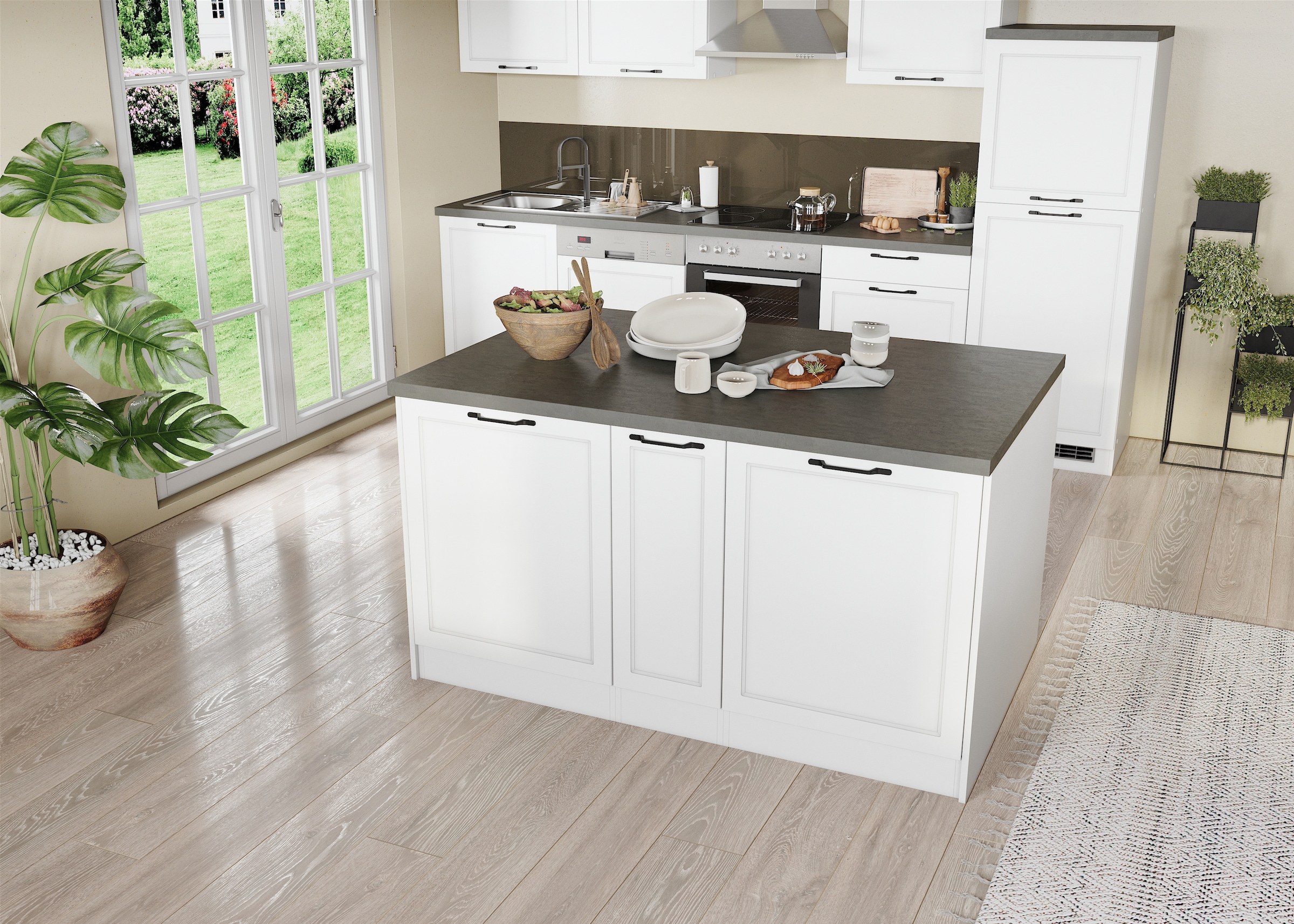 KOCHSTATION Kücheninsel »KS-Lani, Breite 153 cm, mit Flaschenregal« MDF-Fronten, Arbeitsplatte 38mm stark