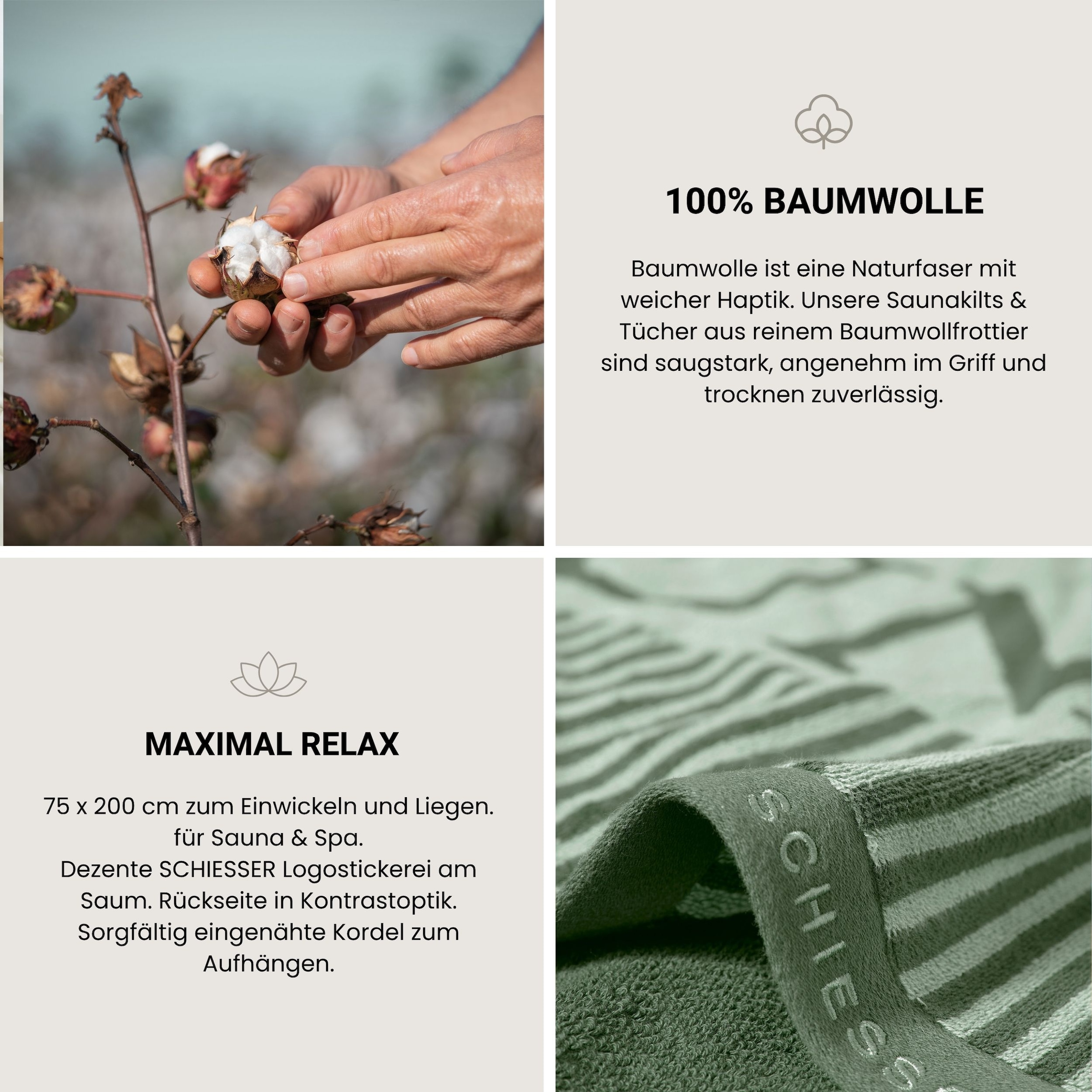 Schiesser Saunatuch »Rom aus garngefärbtem, kuschelweichem Baumwollfrottier« OEKO-TEX® MADE IN GREEN