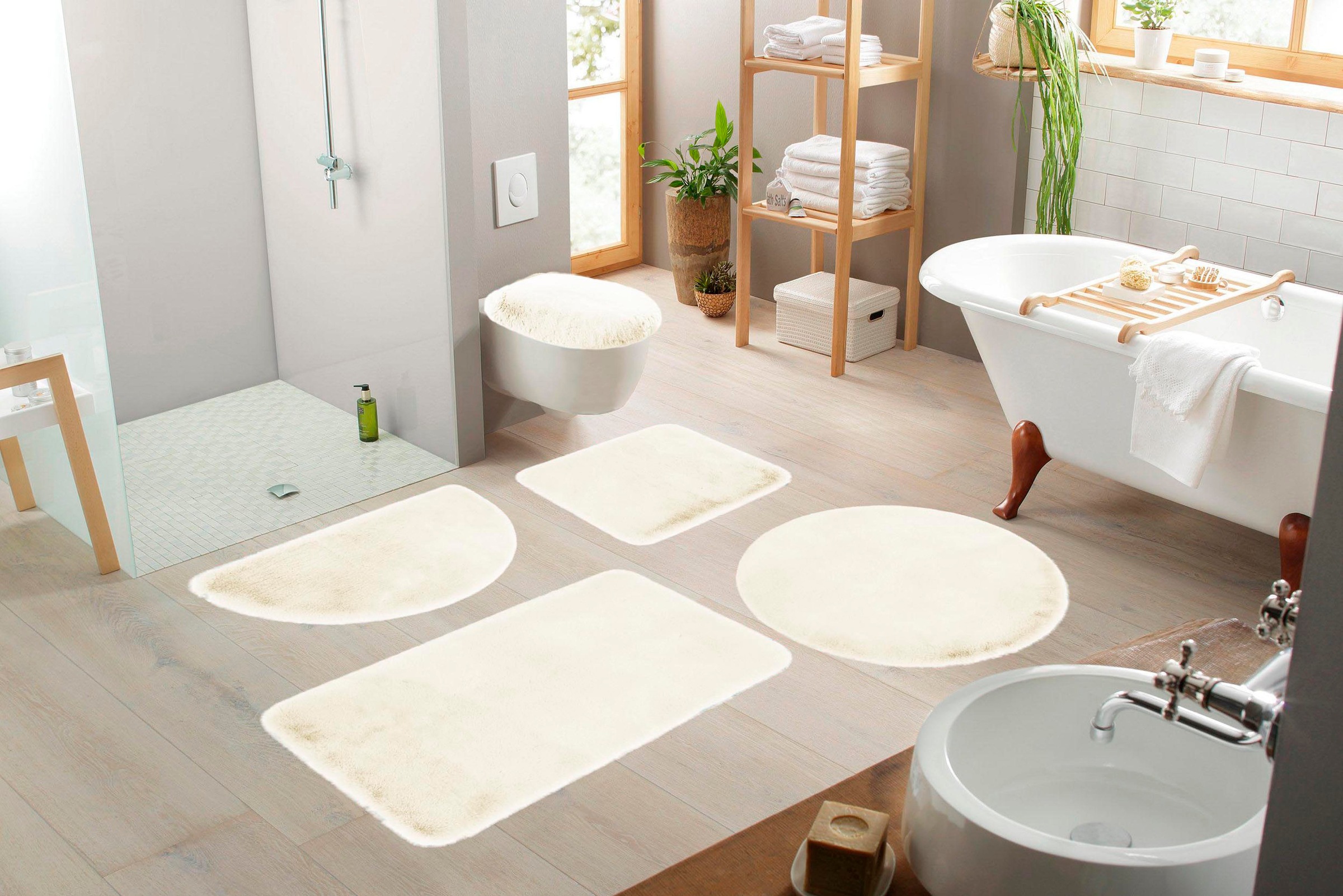 my home Badematte »Rabbit Badematten, Badvorleger, Badezimmer Teppich«, rutschhemmend beschichtet, strapazierfähig-fussbodenheizungsgeeignet-schnell trocknend, Kaninchenfell-Haptik, Badteppich, rechteckig, rund & als 3-tlg. Set