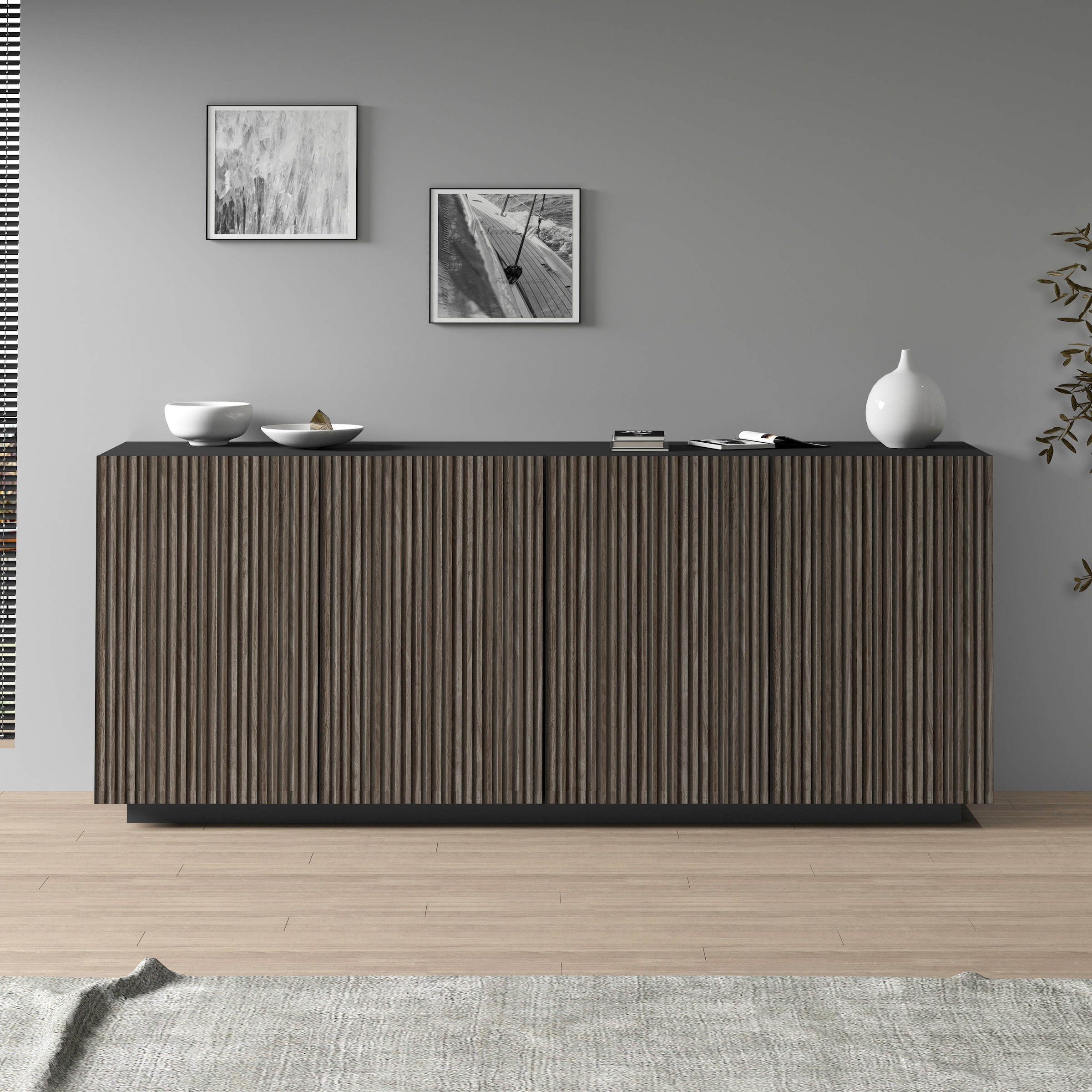 Home affaire Sideboard »Vega Sideboard,Kommode,200 cm« mit 4 Türen,Fronten mit  Rillen-Optik