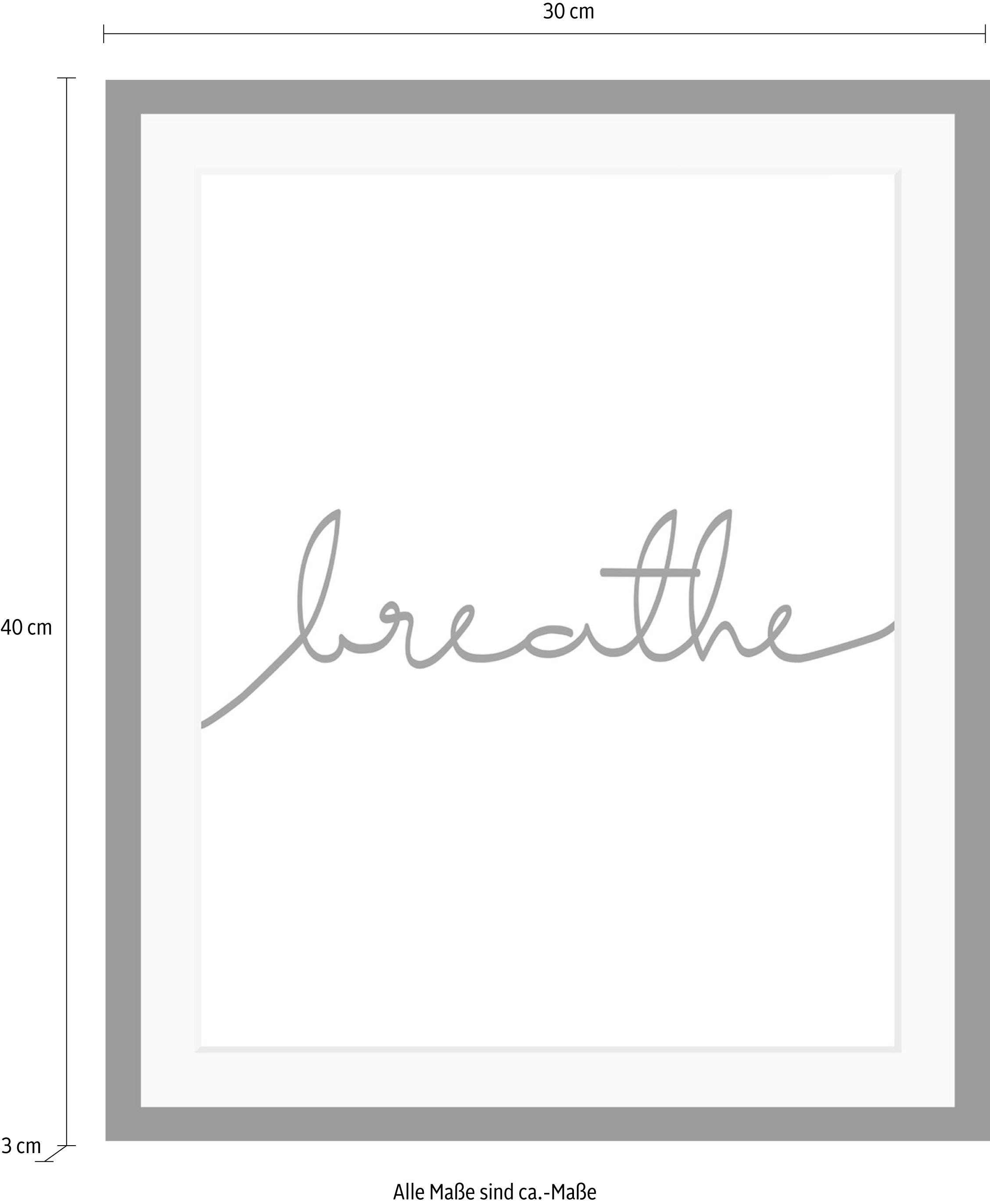 queence Bild »Breathe«, Schwarz-Weiss-Schriftzug-Motivationsbilder-Spa-Spa Bilder, HD Premium Poster-Druck inkl. Holzrahmen