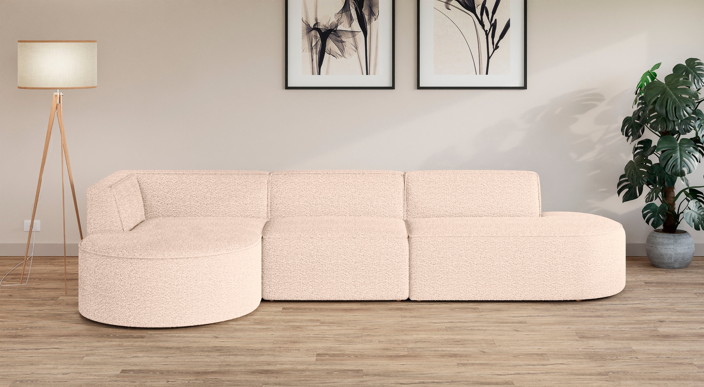 andas Ecksofa »Ecksofa EIVIND mit Ottomane rechts/links, Masse: B/H/T 343/159/72 cm«, L-Form mit Wellenunterfederung, auch in Feincord und Bouclé