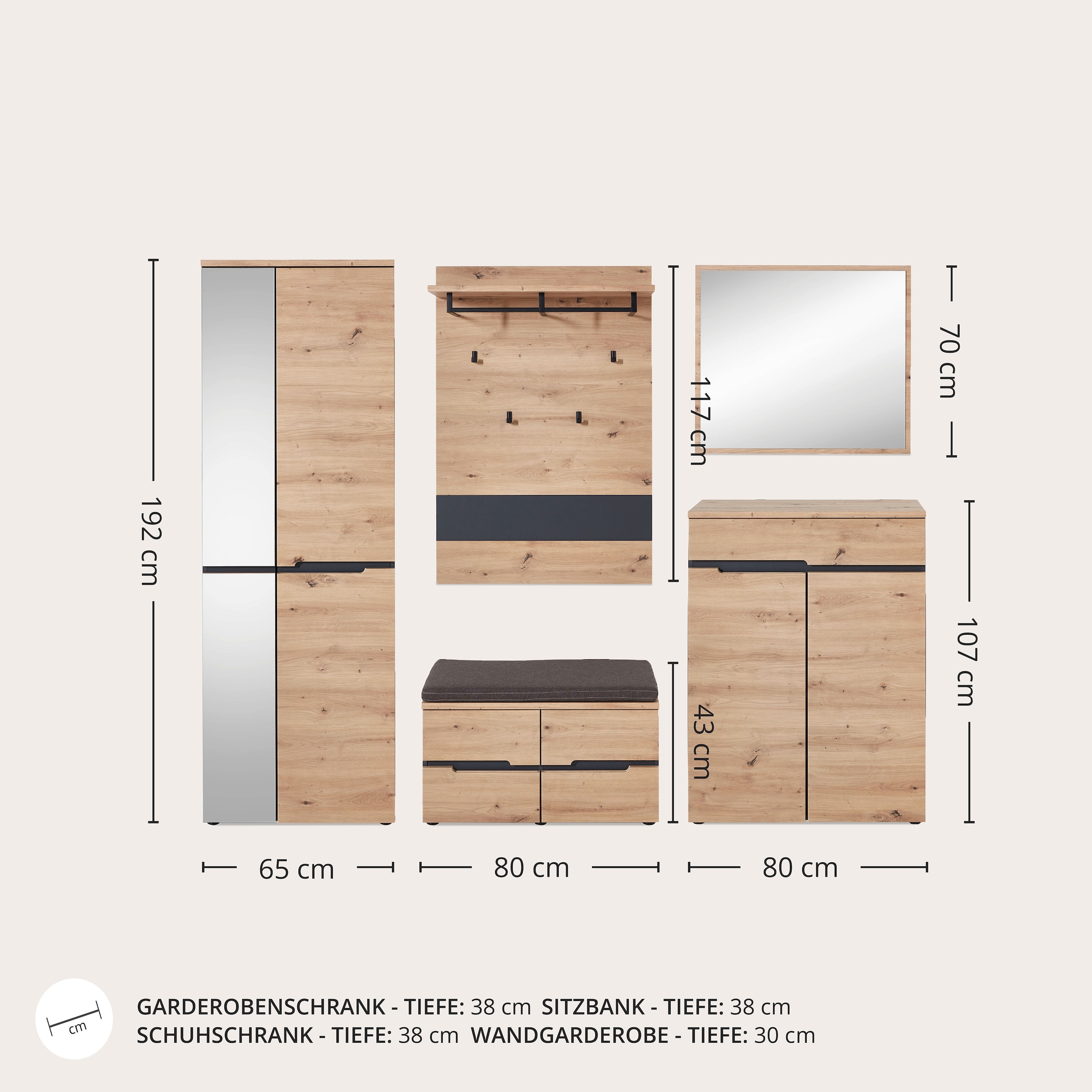 Innostyle Garderoben-Set »MEMPHIS« Komplett-Set, 5 Stk. tlg.