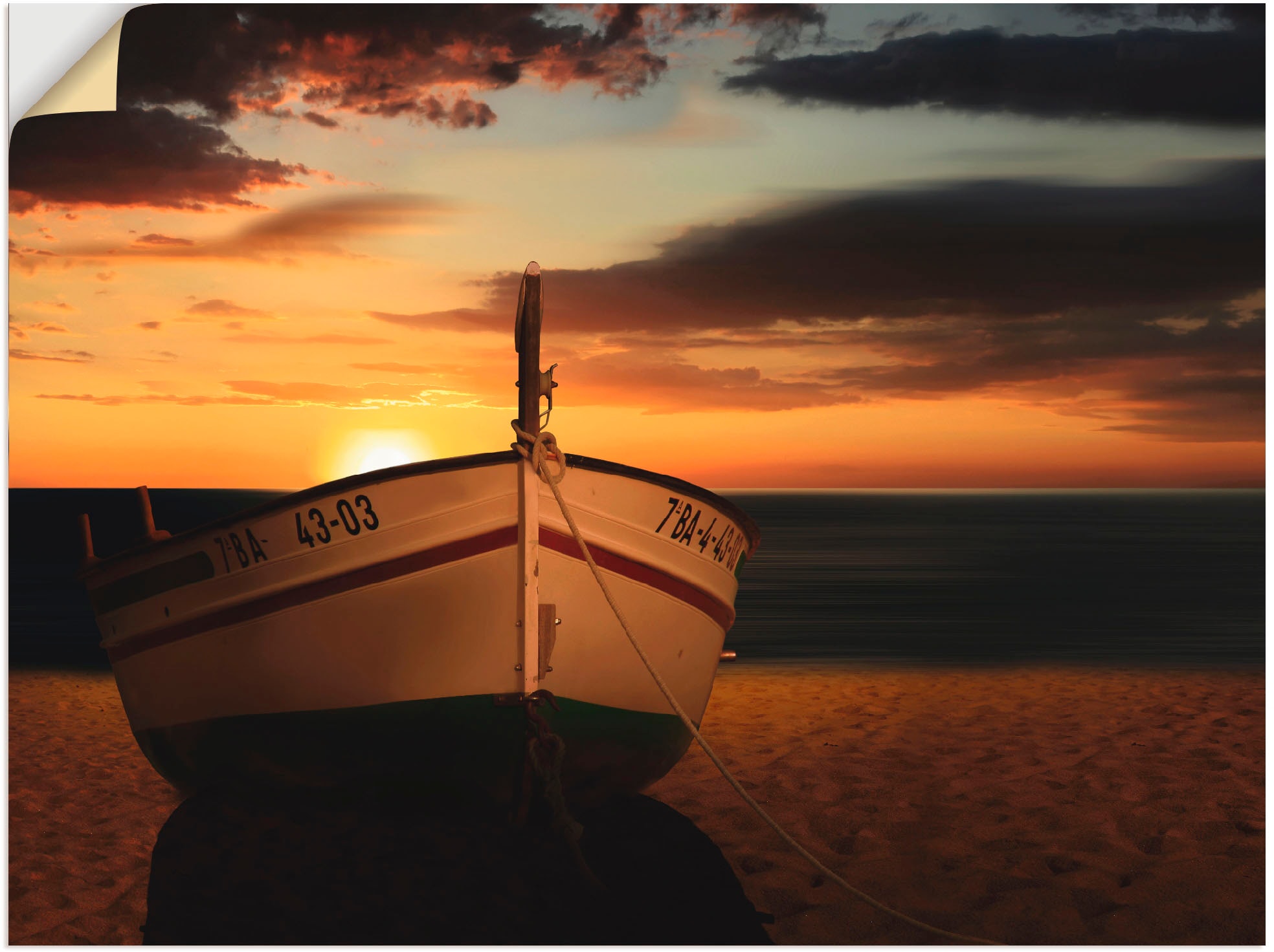 Artland Wandbild »Das Boot im Sonnenuntergang«, Küste, (1 St.), als Leinwandbild, Wandaufkleber in verschied. Grössen