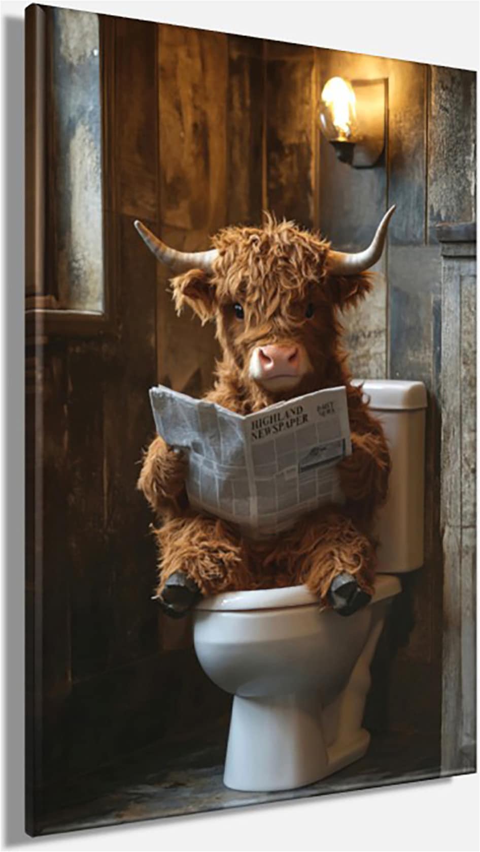 Bönninghoff Tableau sur toile »Wandbild HIGHLAND NEWS 60x90 cm – Leinwandbild Keilrahmen Deko modern« Animaux | Bœuf des Highlands | Humour | Images de vaches | Vache | Vaches 1 cuis tlg. tendu sur châssis
