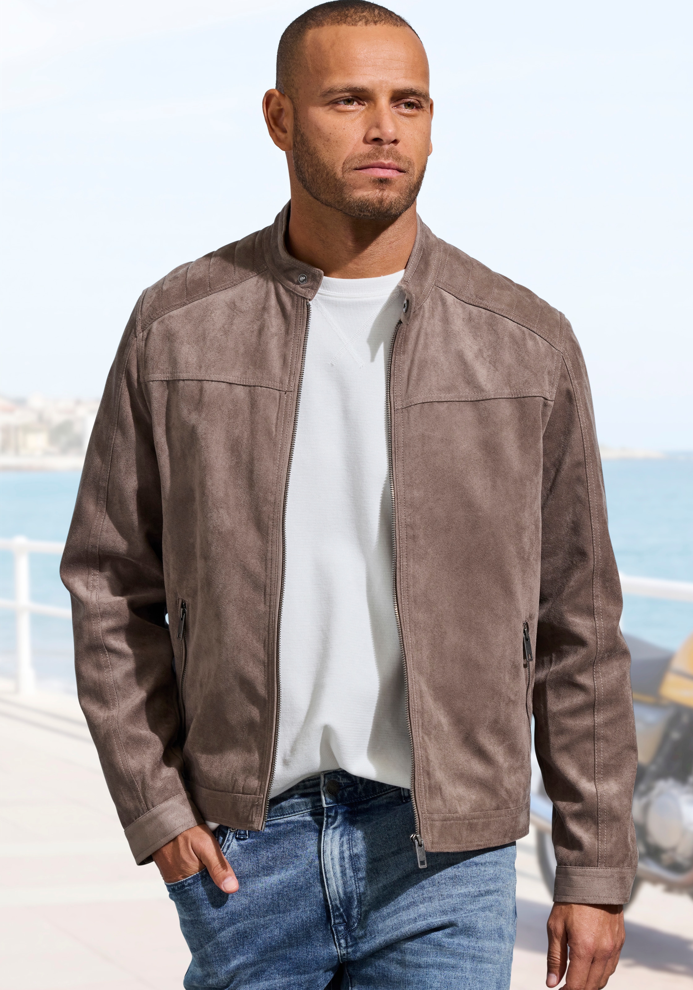 Image of John Devin Bikerjacke ", Übergangsjacke in Veloursleder-Optik bis Grösse 5XL" Schultern mit typischer Absteppung