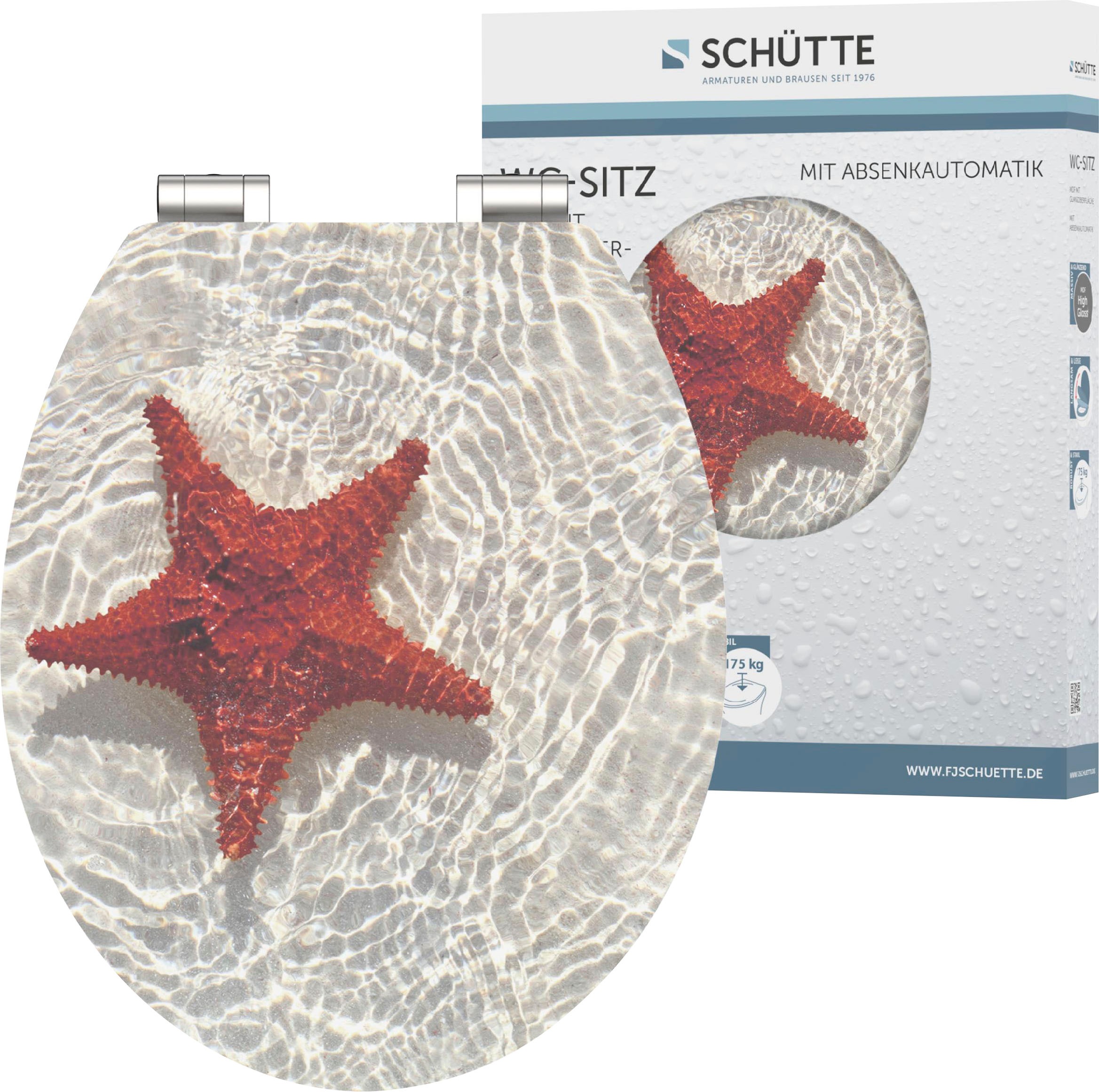 Image of Schütte WC-Sitz "RED STARFISH" High Gloss mit MDF Holzkern, mit Absenkautomatik