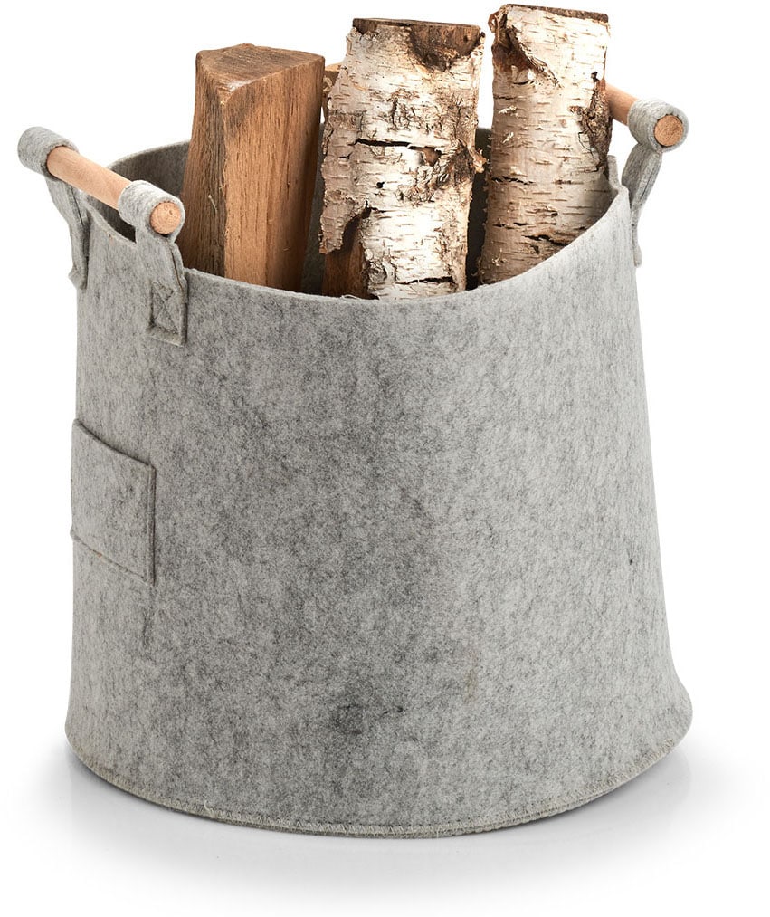 Image of Zeller Present Aufbewahrungskorb "Aufbewahrungskorb, Filz/Holz, grau" mit Holzelementen