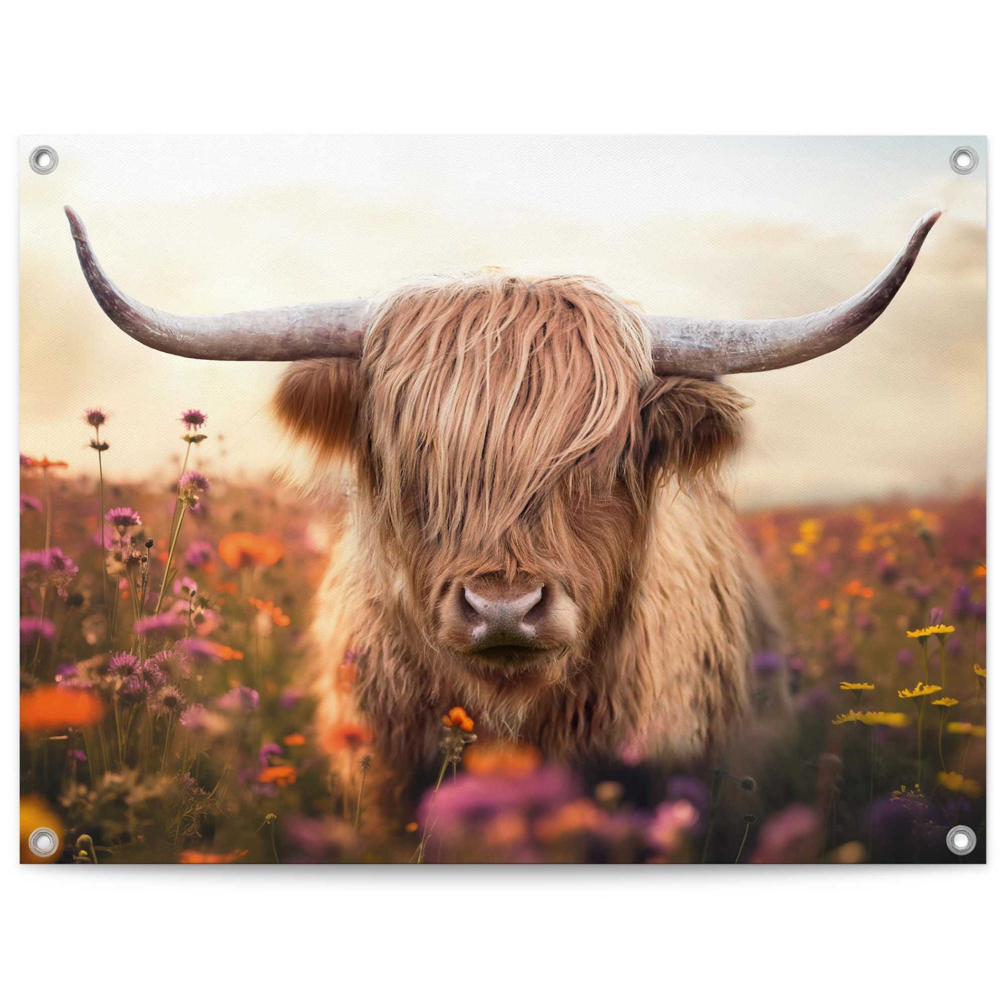 Image of Reinders Poster "Spring Highlander" Garten - Schottischer Hochländer - Beige - Leinwand - Tiere - 80x60 cm