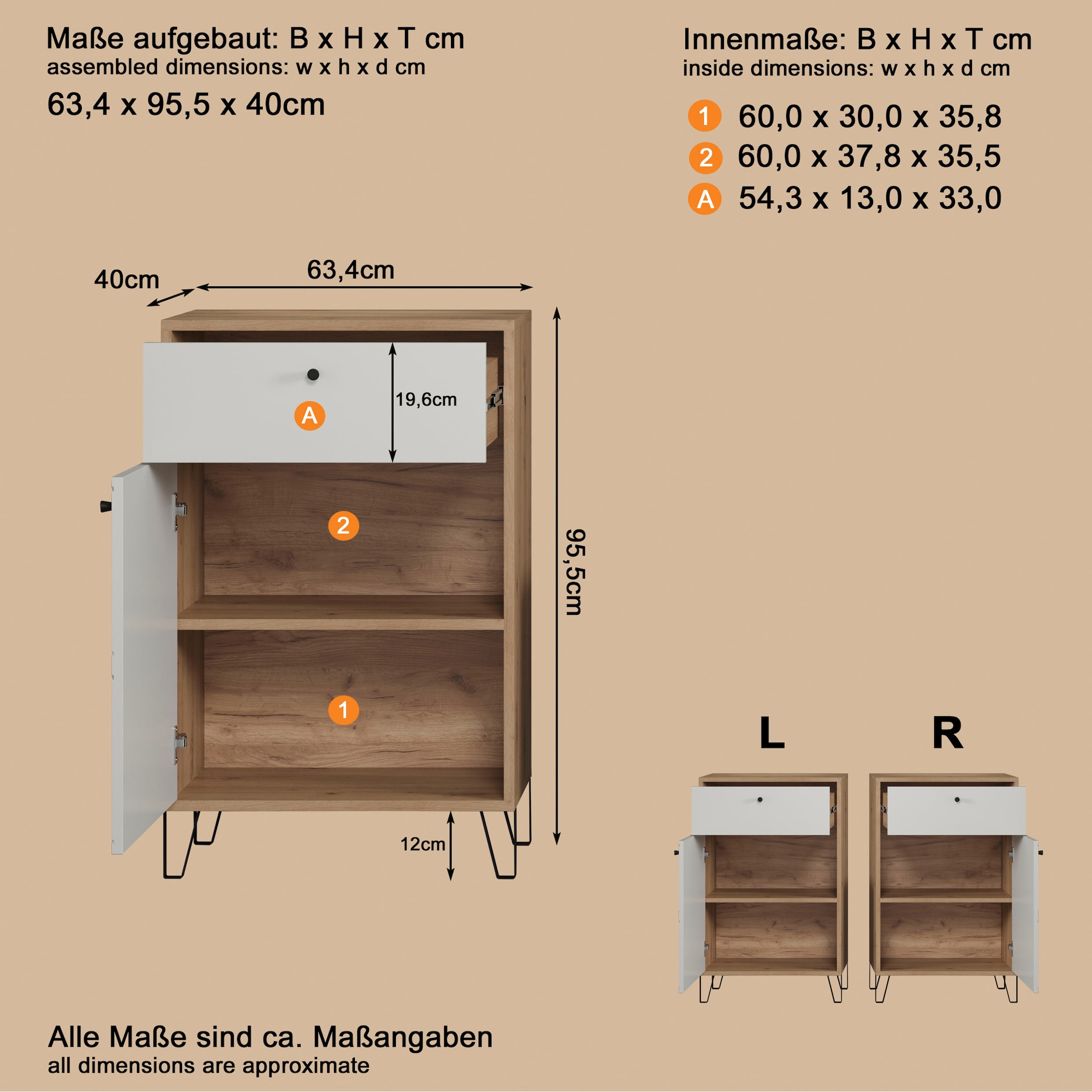 PLACES OF STYLE Kommode »Tarragona« 1 Stk. tlg. Kommode, Tür, Schublade & Soft-Close - (B/T/H) 63/40/96 cm