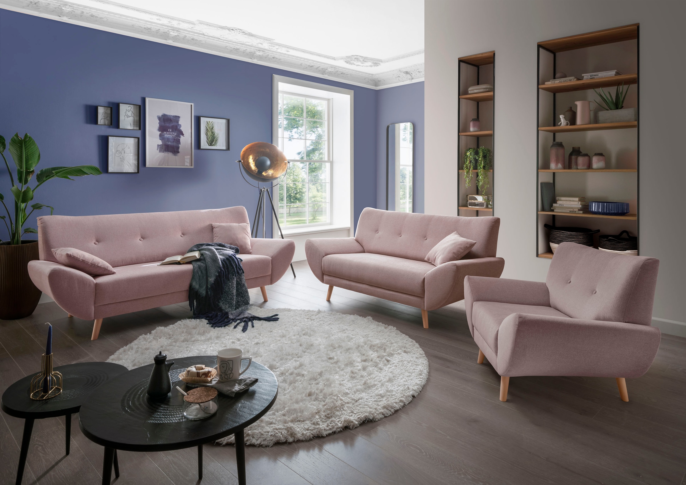 Image of Home affaire Polstergarnitur "Basta Set: 3er + 2er + 1er, bequem, zeitloses Design, bodenfrei" 3 Stk. tlg. Komfortable Wellenunterfederung