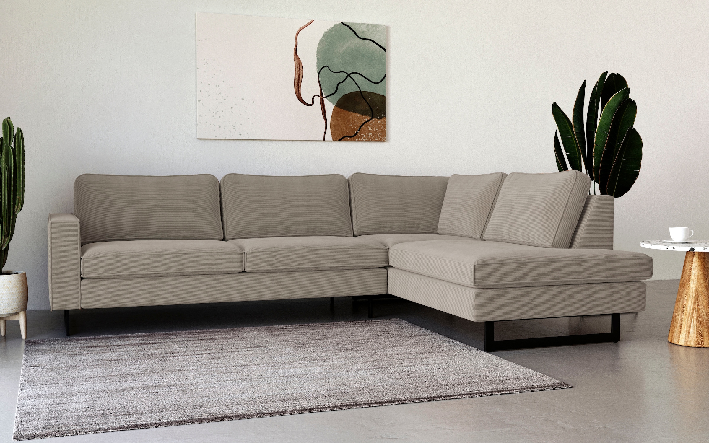 Places of Style Ecksofa »Pinto, 290 cm, Ottomane links / rechts«, Cord, Feincord, Luxus-Microfaser Leder und Chenille