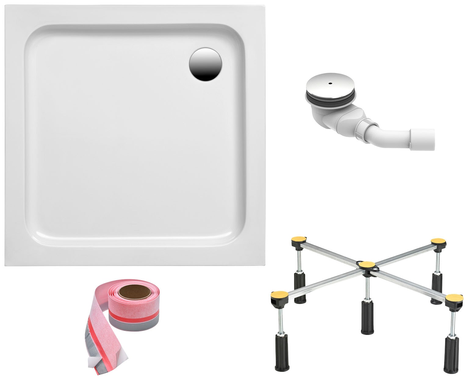 Image of OTTOFOND Duschwanne Set, 90x90x6 cm, mit Fussgestell, Ablaufgarnitur und Fugendichtband