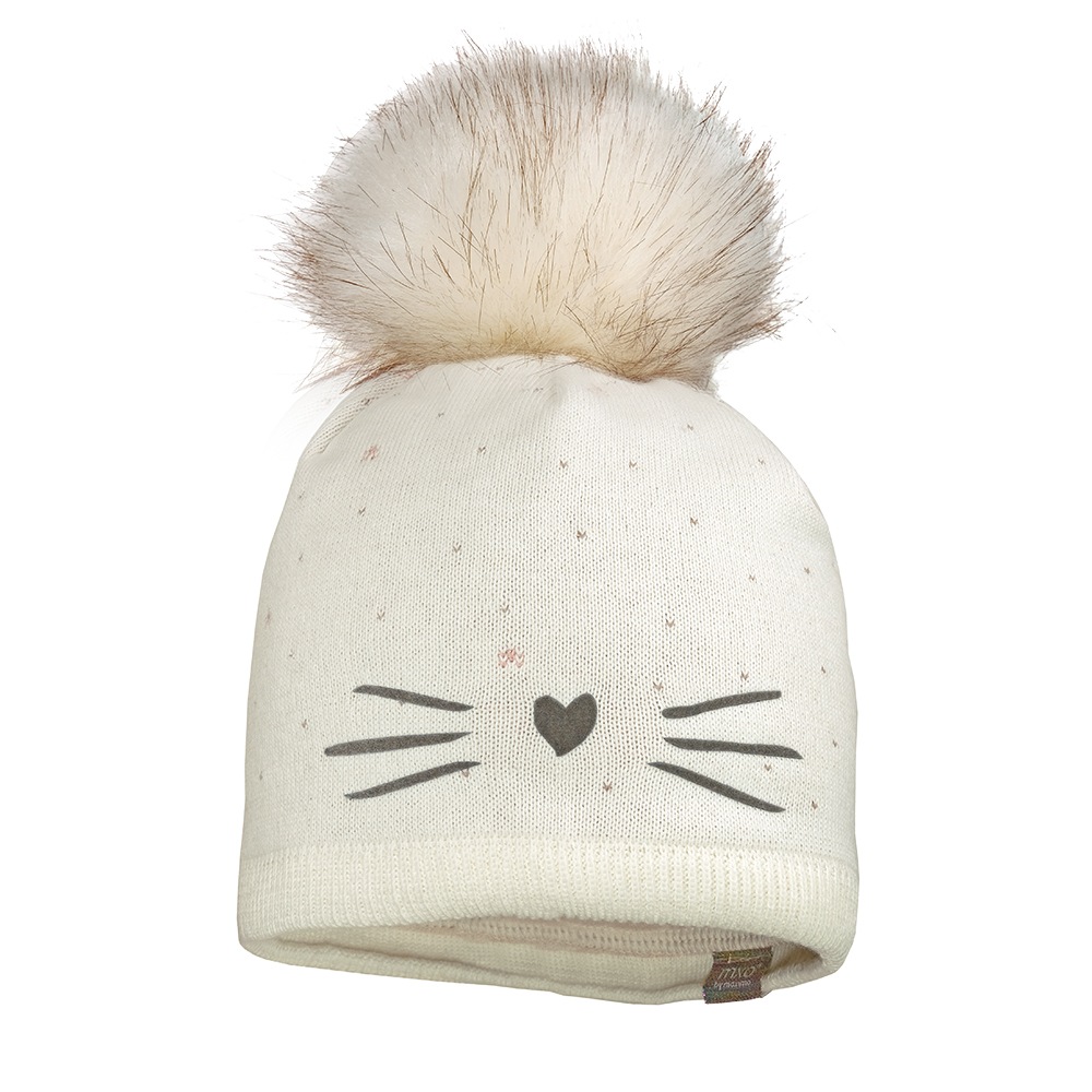 Image of MAXIMO Beanie mit Bommel, mit Stickerei, zweifarbig, wärmend