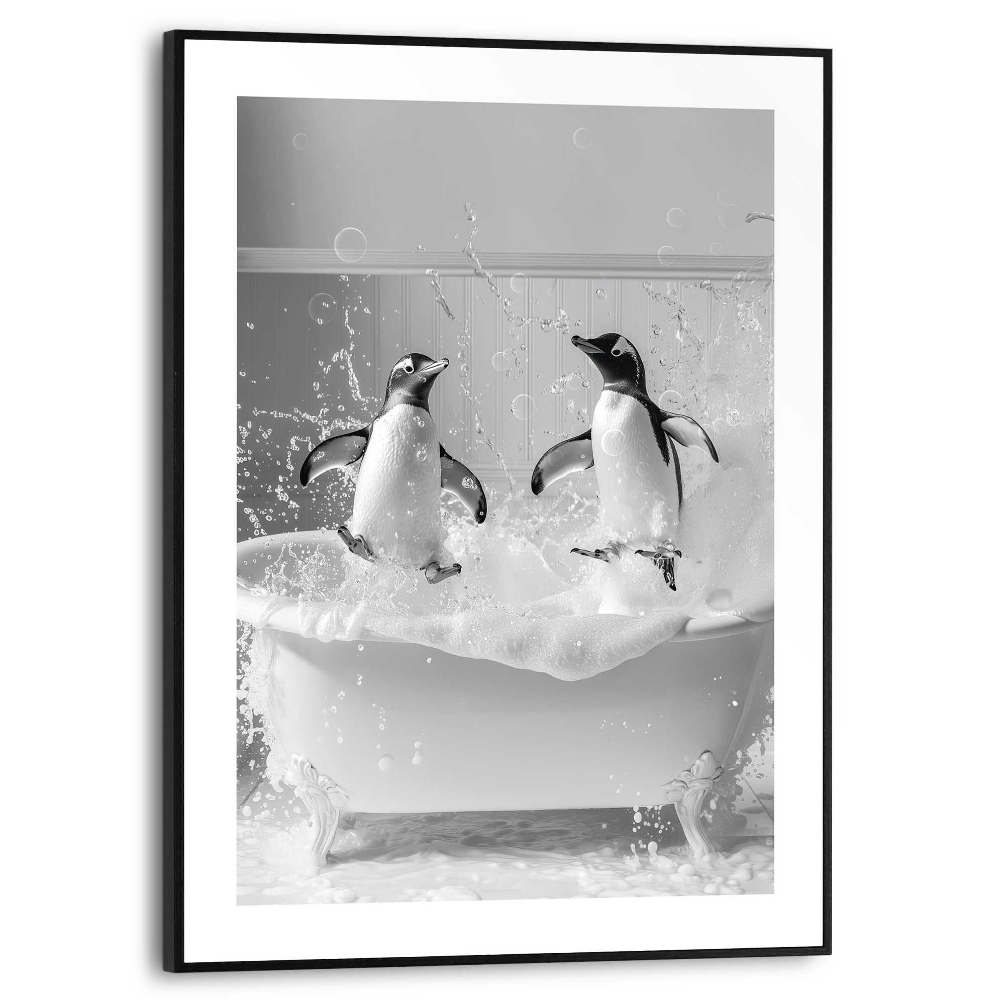 Image of Reinders Poster "Penguin Splash" Toilette - Schwarz-Weiss - MDF - Tiere - 30x40 cm