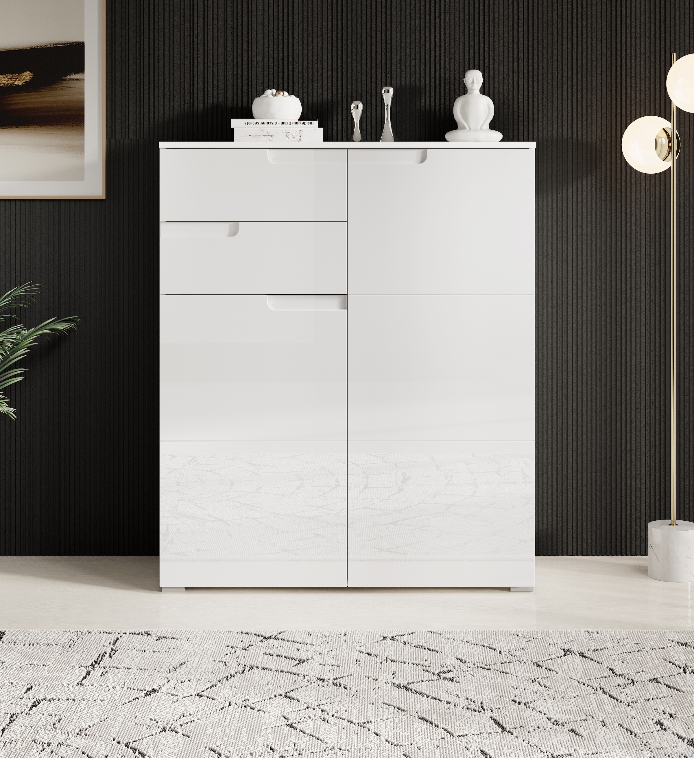 HBZ Kommode »Spice weiss hochglanz, BxHxT 100x119x40 cm«, Kommode mit 2 Türen, 2 Schubkästen und 3 Einlegeböden
