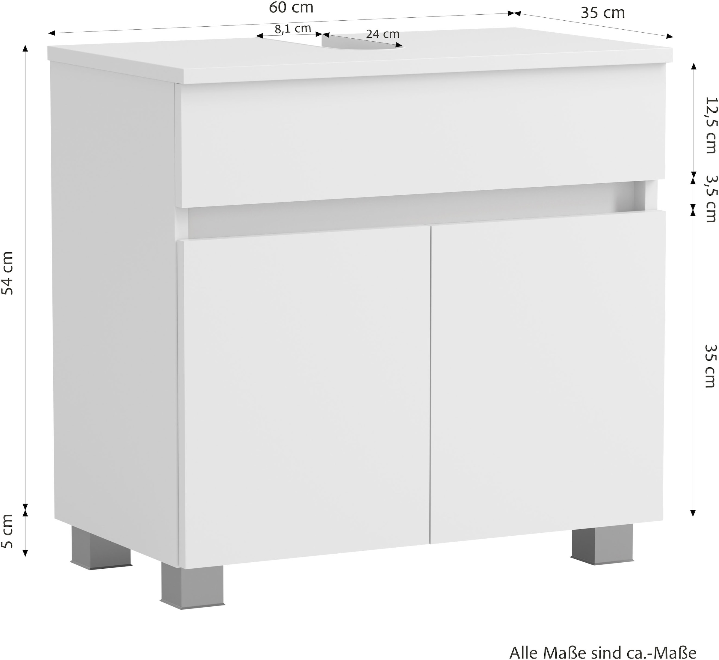 GOODproduct Waschbeckenunterschrank »Bozen, Unterbeckenschrank 60 cm« griffloses Design, Masse (B/T/H): 60/35/54 cm