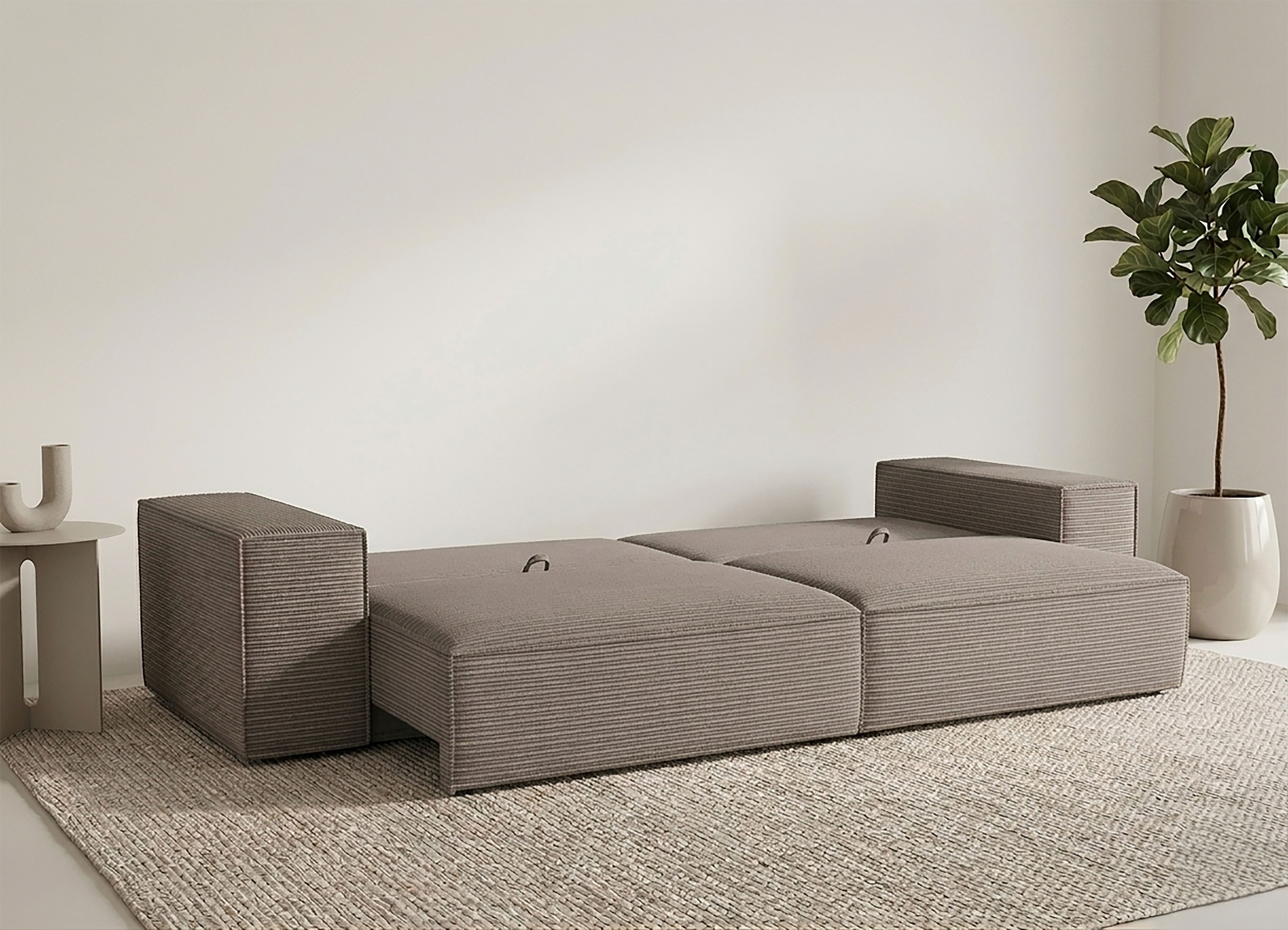 Trends by HG Canapé Big »Conor XXL, B: 312cm, Liegefläche: 138x 238cm, in Cord und Velours« avec fonction couchage et coffre de lit