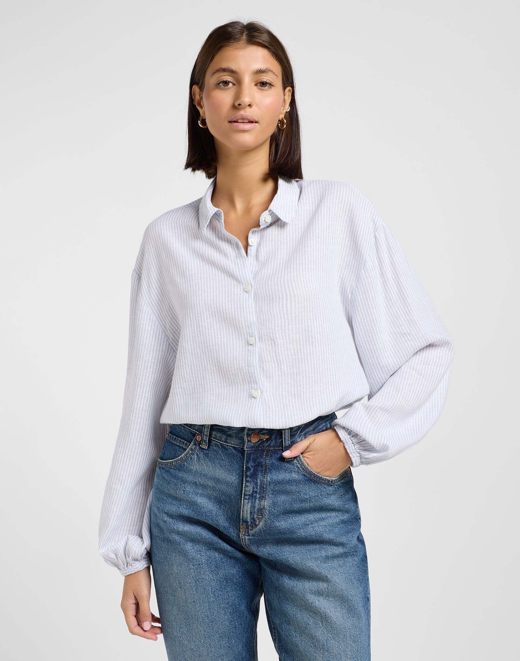 Image of Lee Langarmbluse "Lee Leinenhemd Blouse With Tie Front"