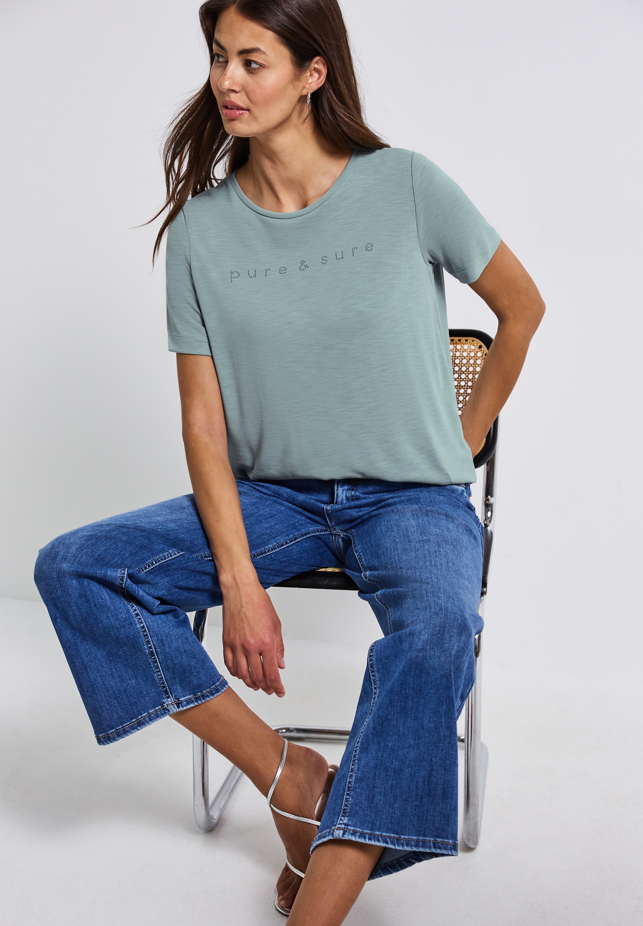 STREET ONE T-Shirt, mit Wording und Schmucksteinen