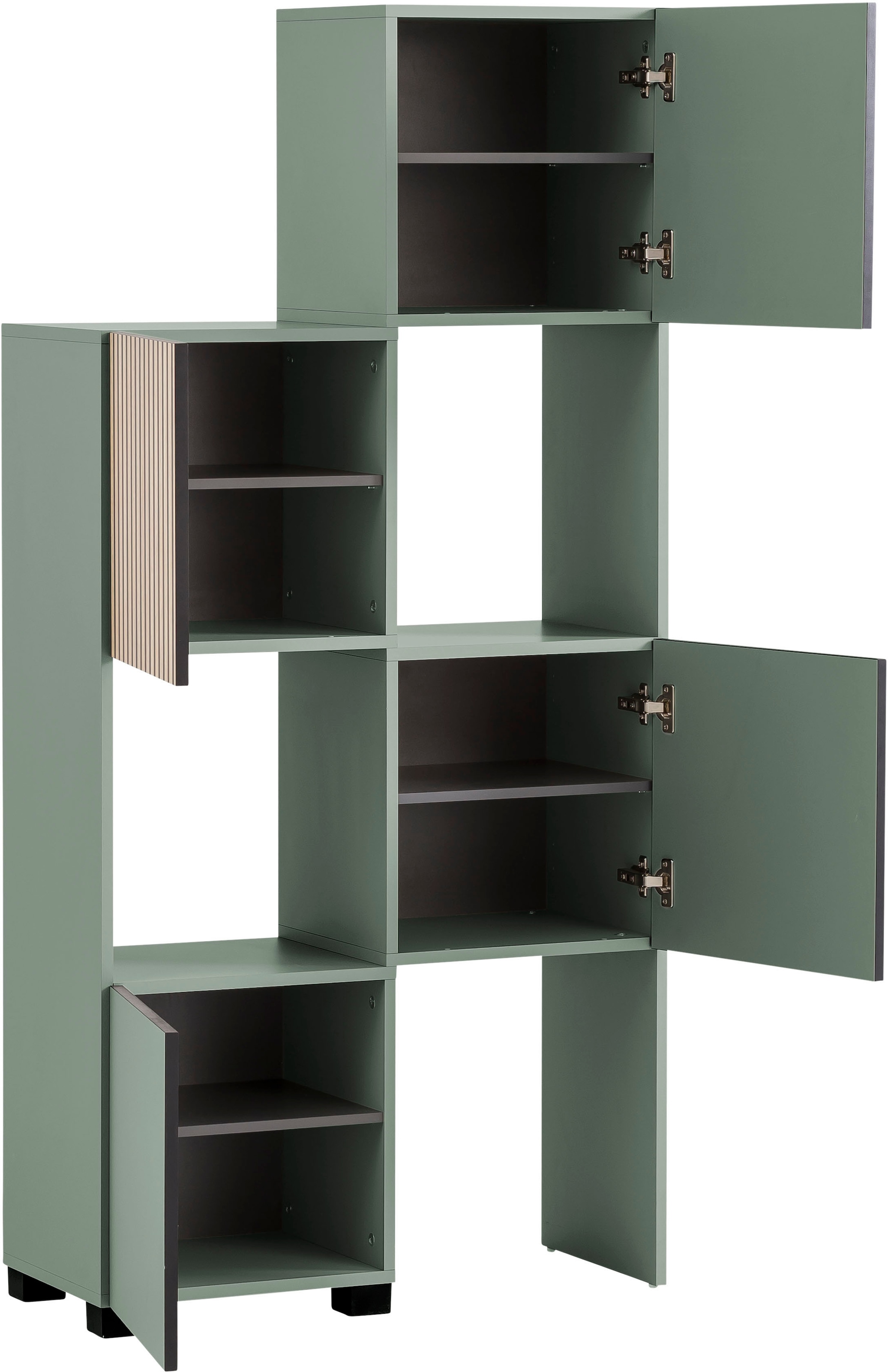 welltime Schieberegal »Alexa, Breite variabel von 40 bis 70 cm« Türfront mit Akustikprint, grifflose Öffnung