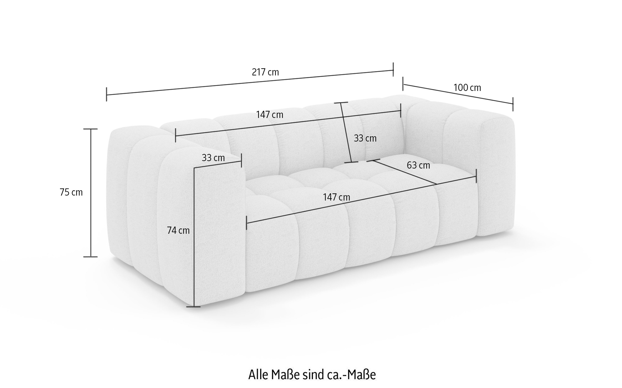 homsy by Ana Johnson 3-places »»L« BOUBELLE Design-Sofa, Bubble-Optik, Breite 217 cm« hoher Sitzkomfort dank Wellenunterfederung, L Sitztiefe 63 cm