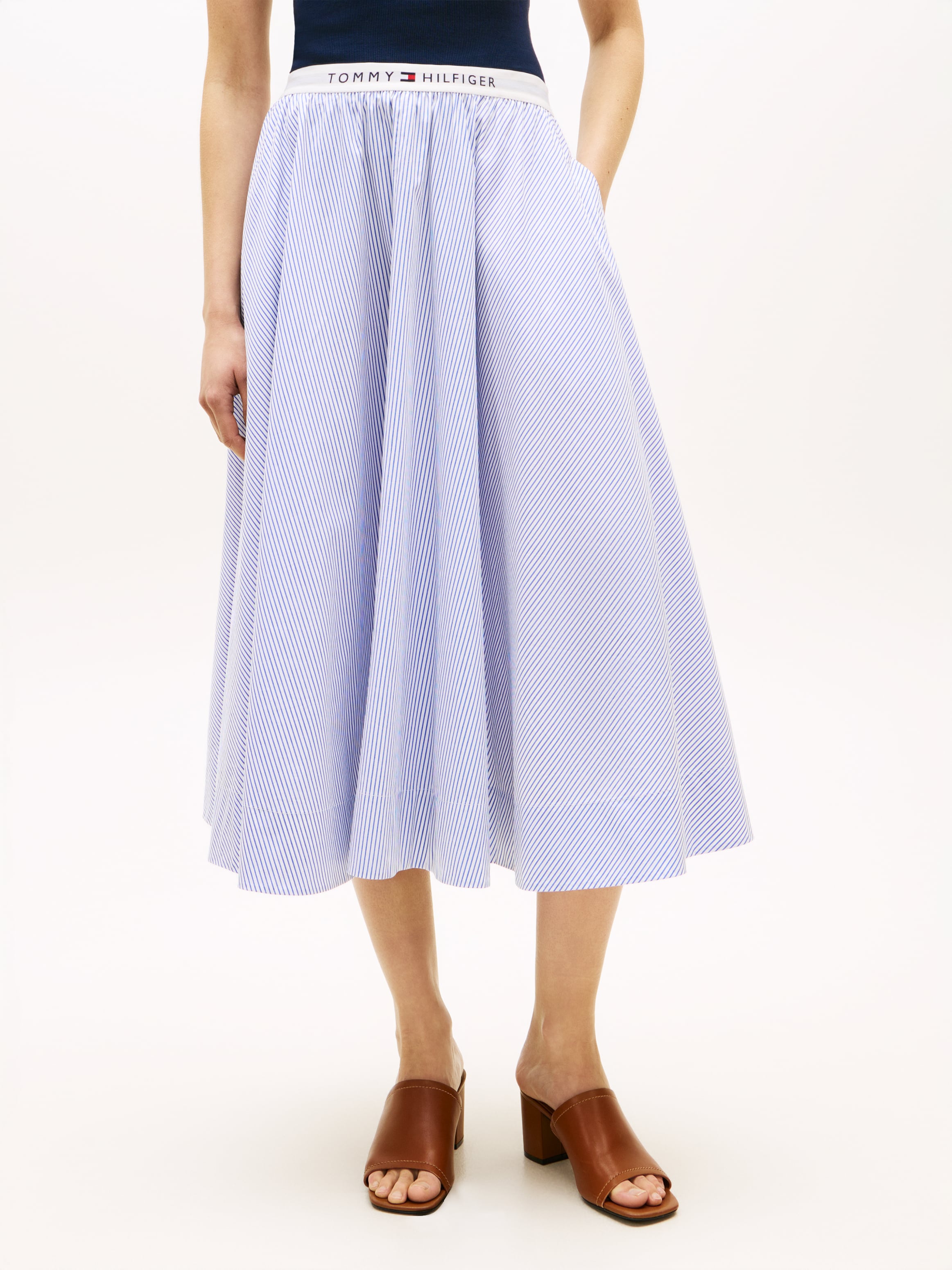 Image of Tommy Hilfiger A-Linien-Rock "POPLIN BRANDED MIDI SKIRT" in Midi-Länge, mit Logobund