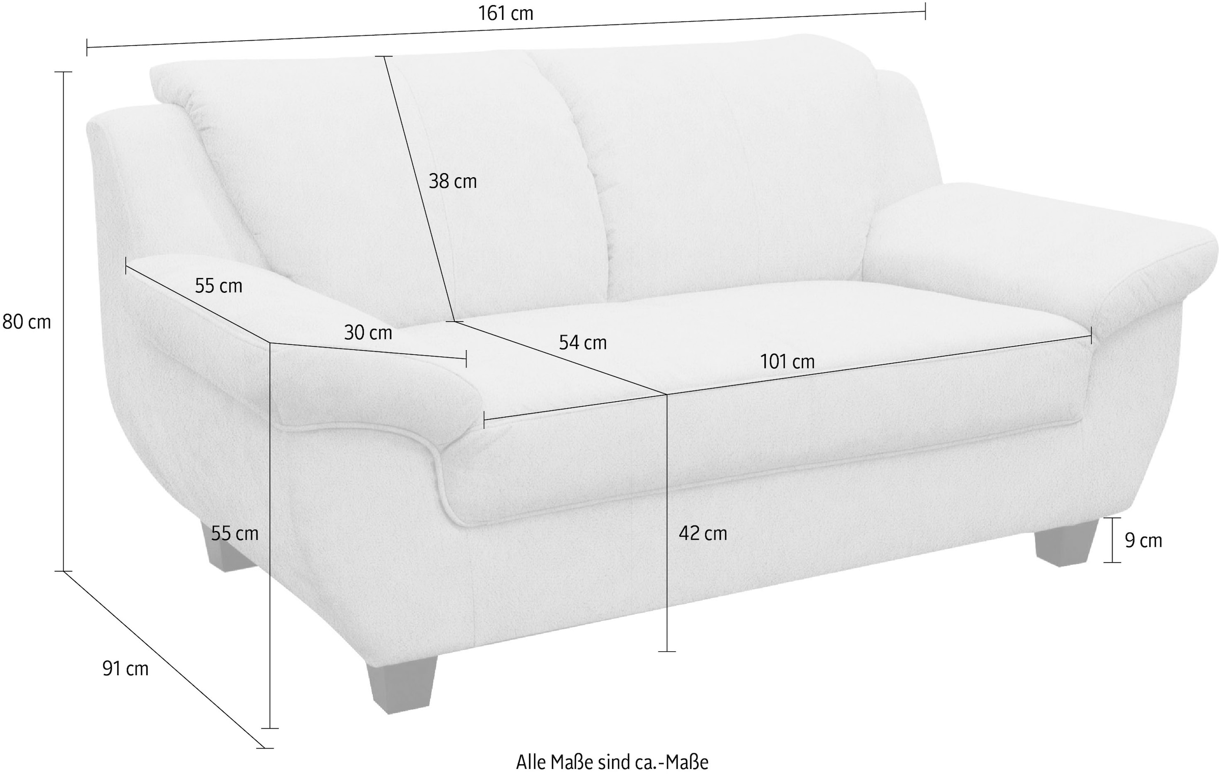 GOODproduct 2-places »Silkeborg 161 cm, formschönes Sofa mit dunklen Füssen« en microfibre de luxe douce et facile d'entretien