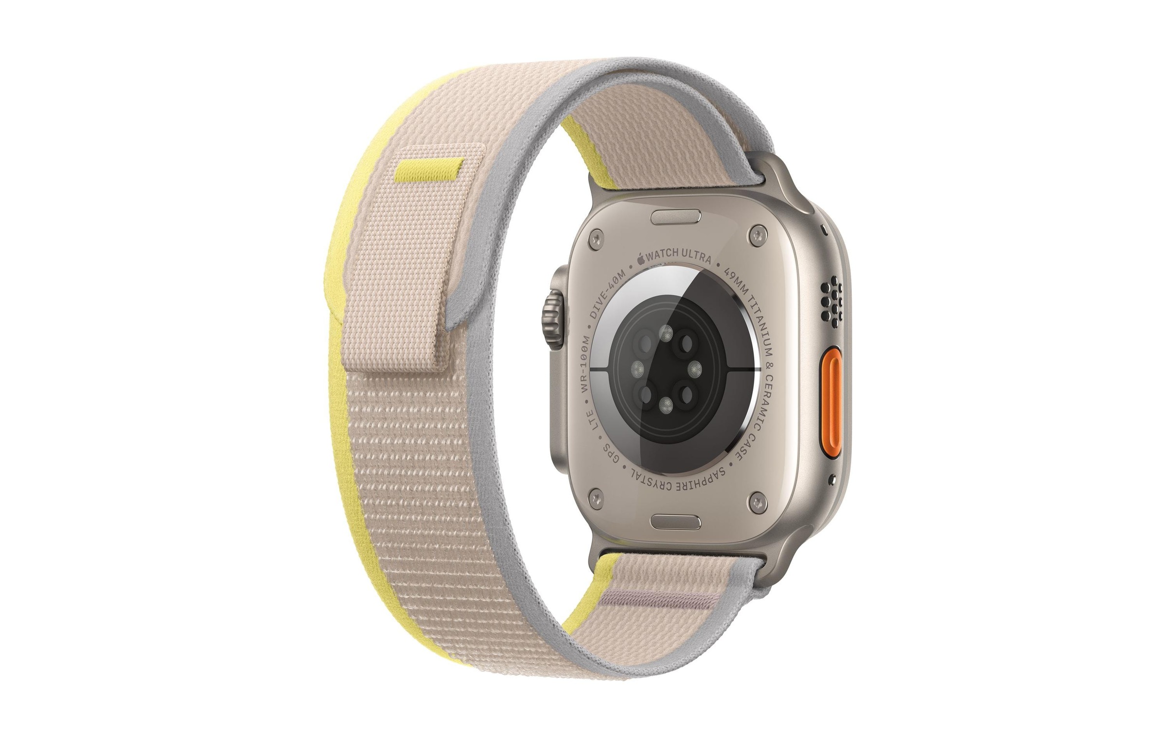 Apple Watch Ultra GPS + Cellular, 49 mm Titangehäuse, Trail Loop Gelb/Beige - M/L