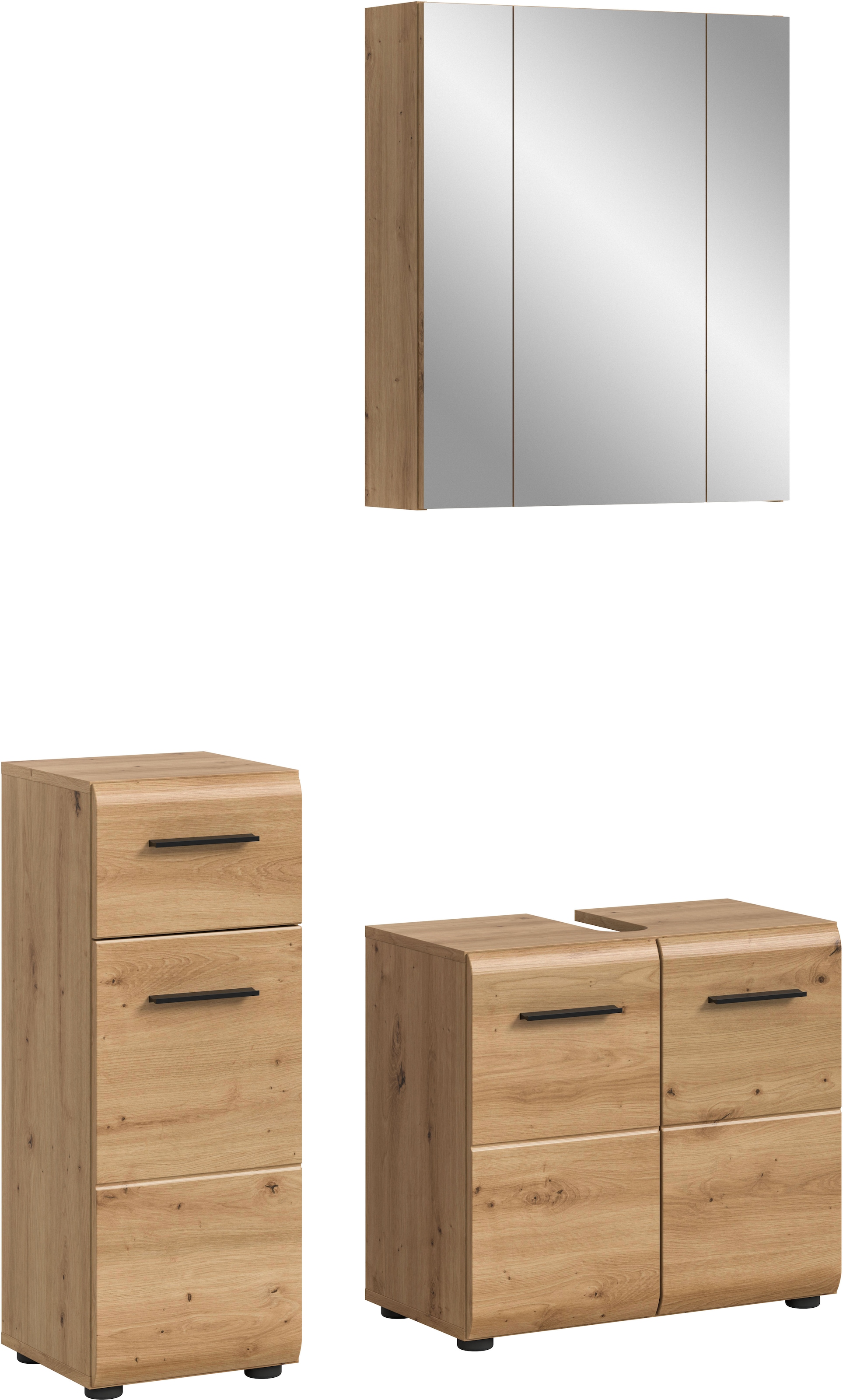 Image of welltime Badmöbel-Set "FLORENZ, 3-teilige Badkombination, hochwertige MDF-Front" best. aus: 1 Unterschrank, 1 Waschbeckenunterschrank, 1 Spiegelschrank