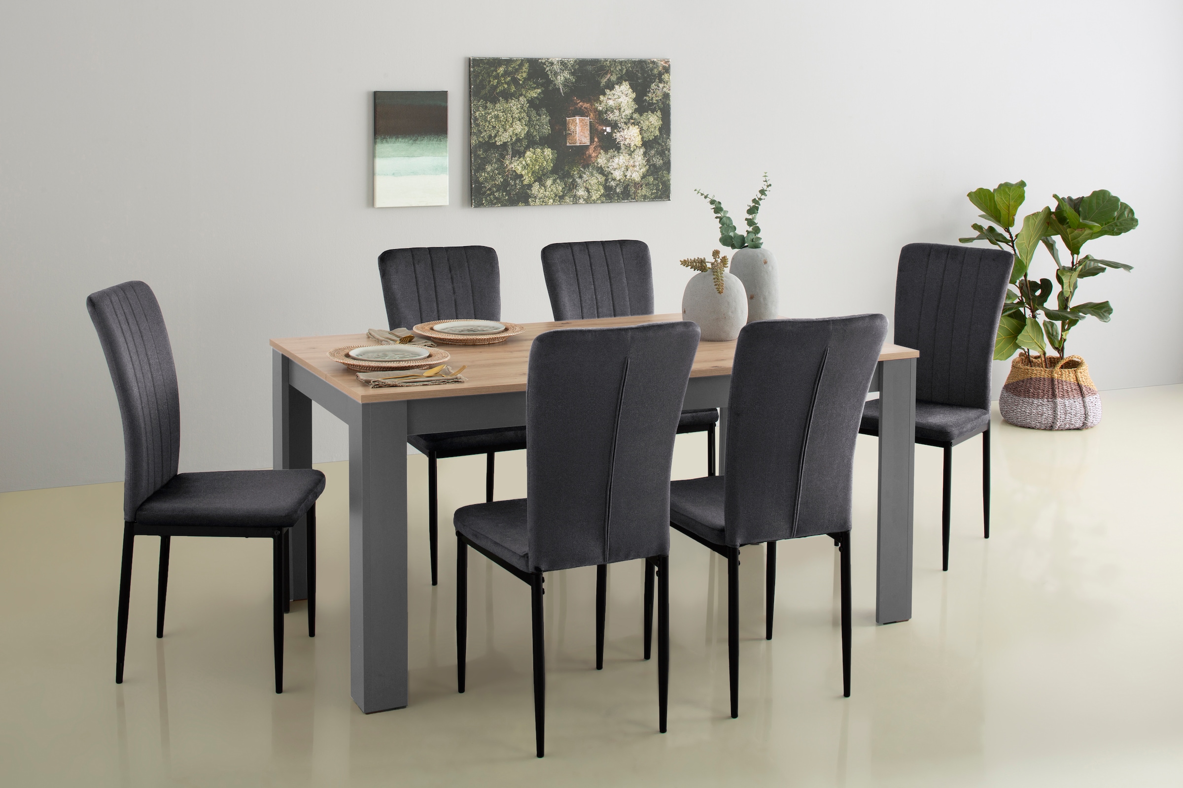Image of Home affaire Essgruppe "Bergamo Tisch Stühle Speisezimmer" Set, 7 Stk. tlg. moderne 7-tlg Tischgruppe, Unser Bestpreis