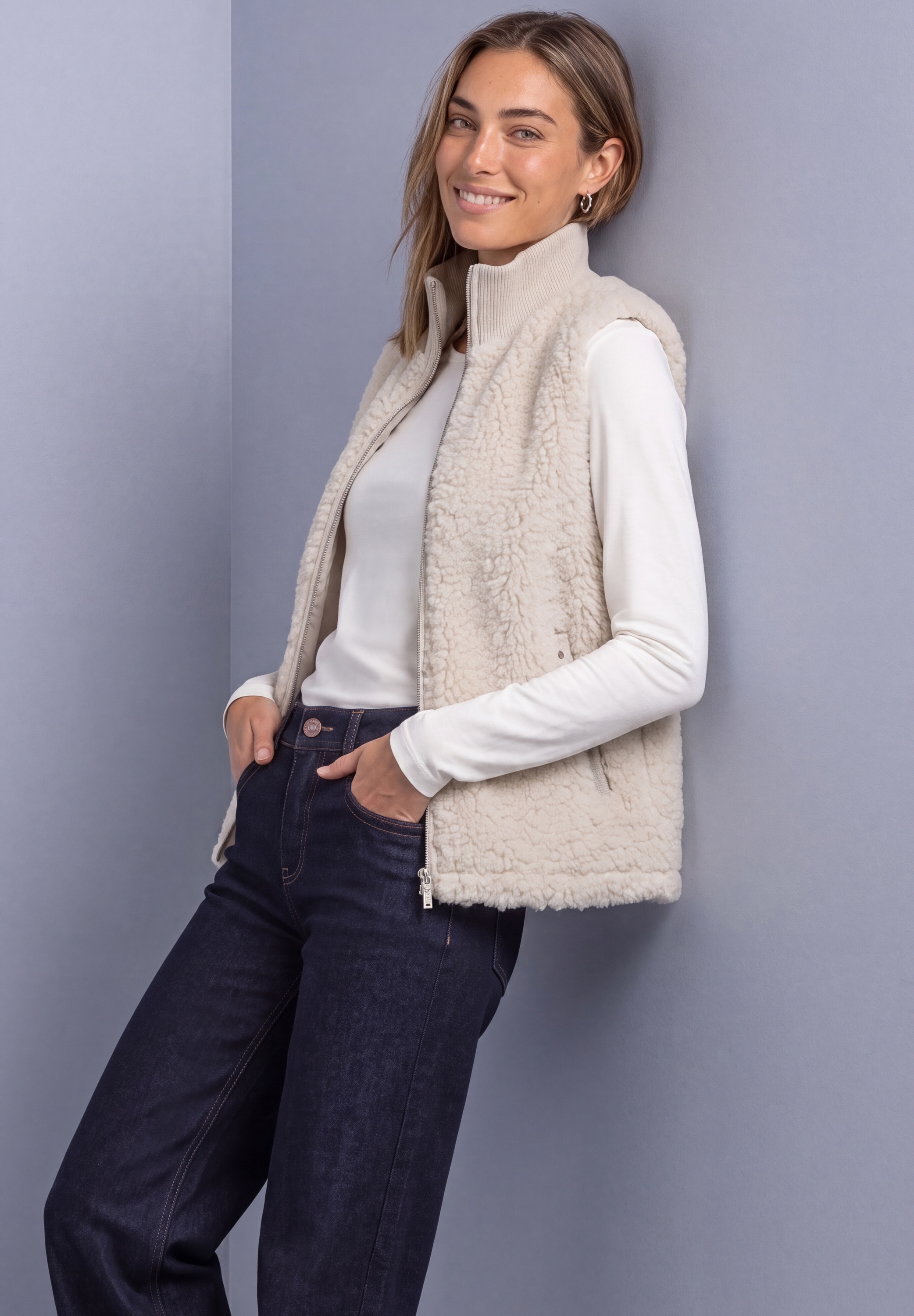 Image of STREET ONE Fellimitatweste Fake Fur Weste mit Strickdetails / Stehkragen