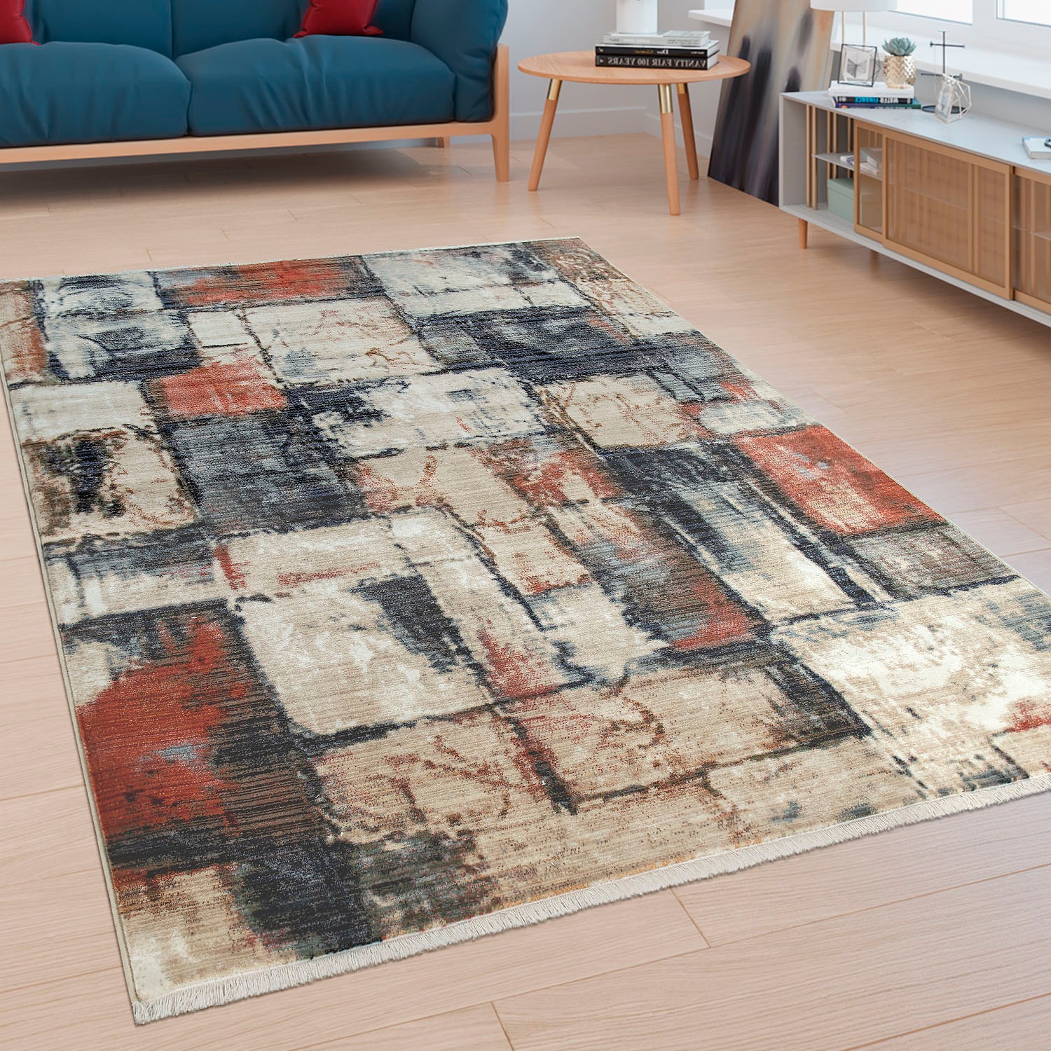 Paco Home Teppich »Sena 452«, rechteckig, 11 mm Höhe, Kurzflor, modernes abstraktes Design, mit Fransen