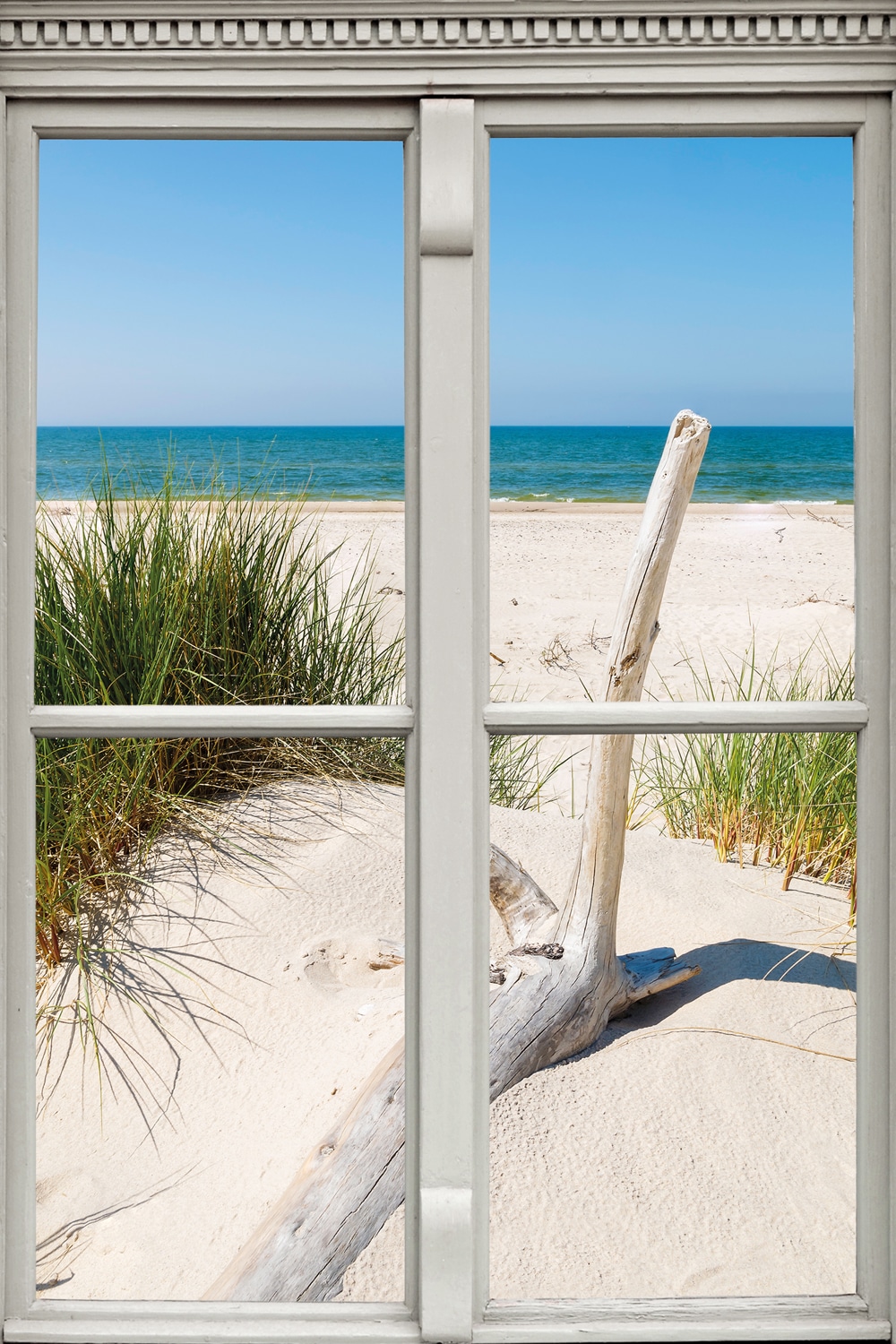 Image of queence Leinwandbild "Langeoog" Düne Fensterblick Gräser Meer Natur 1 Stk. tlg. Premium-Leinwandstoff
