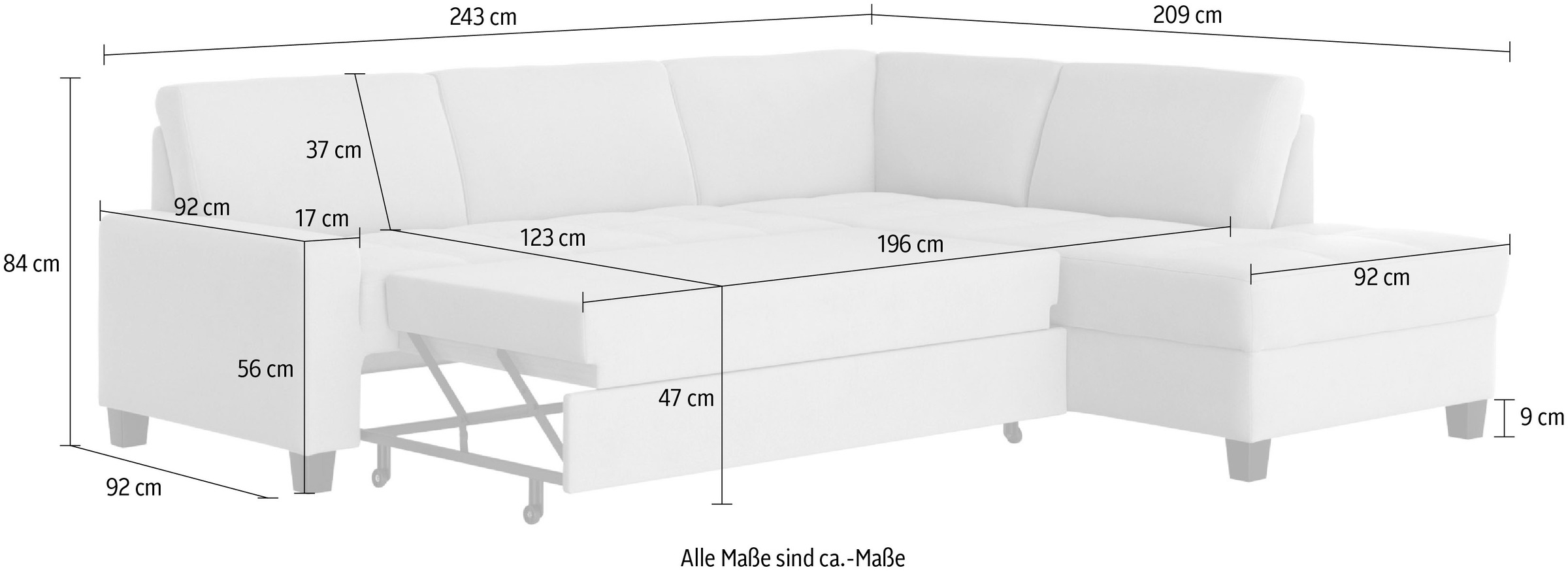 DOMO collection Ecksofa »Florentina zeitlos und elegant, Sitznähte als Designelement, L-Form«, wahlweise mit Bettfunktion, mit Kontrastnaht, Komfortsitzhöhe 47cm