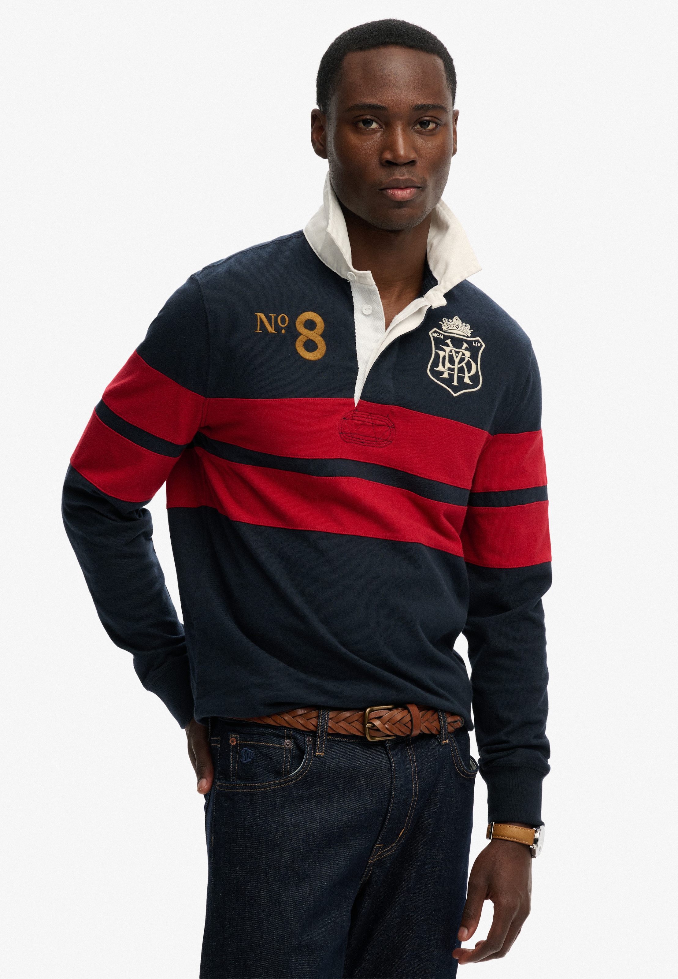 Image of Superdry Langarmshirt "DOUBLE EMBLEM STRIPE RUGBY"
