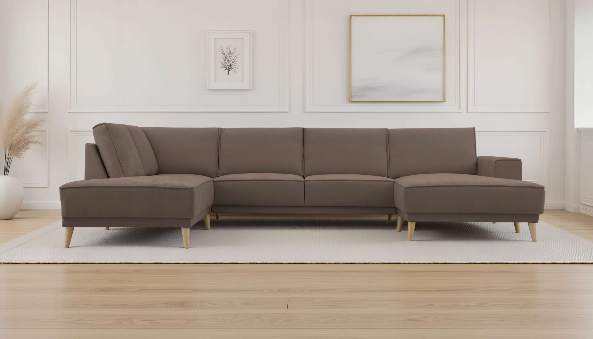 Image of GOODproduct Wohnlandschaft "Oland Skandi, weicher Chenille-Stoff" U-Form, 345 cm, Wellenunterfederung, Skandi-Design, Massivholzfüsse