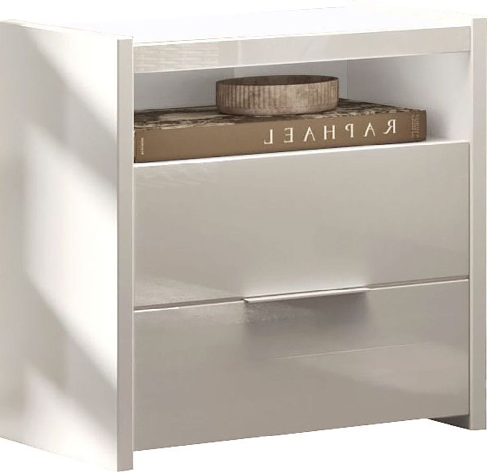 Image of Home affaire Nachtkommode "Malmo, Nachtschrank 2er Set, B/T/H 52/40/58 cm, mit 2 Schubkästen," Set, 2 Nachtkommoden, offene Ablage, Top 22 mm stark, Metallgriff, Weiss Hochglanz Lack