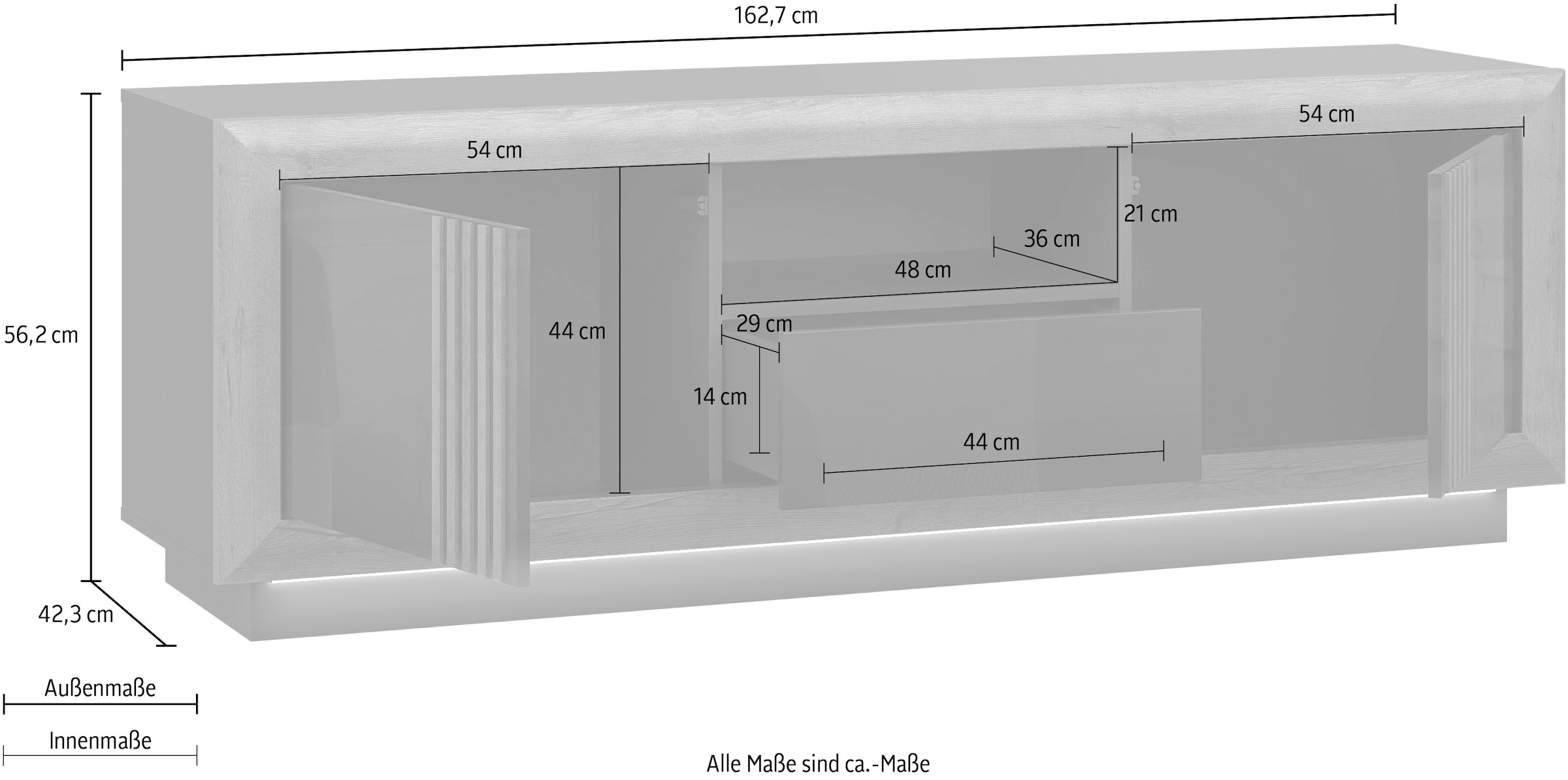 FORTE Lowboard »SavonaTV-Board, TV-Schrank« Breite 162 cm, inkl. Sockelbeleuchtung