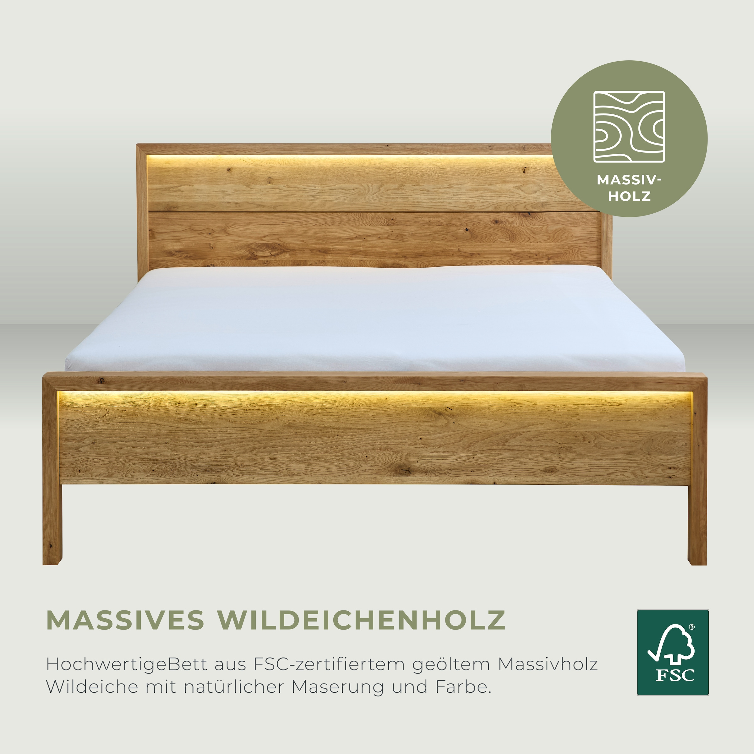 Home affaire Lit en bois massif »Ambroise aus Wildeiche« inkl. LED-Beleuchtung, wahlweise auch in Überlänge erhältlich