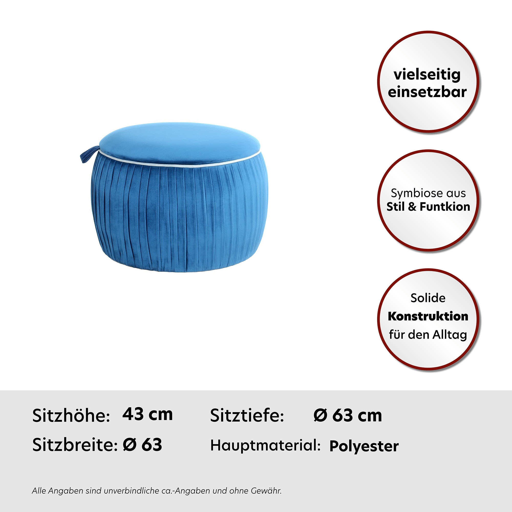 Kayoom Sitzhocker »Hocker Adoree, Sitzgelegenheit in attraktiver Form,Hocker mit Stauraum«, (1 St.), stilvoll, mit Stauraum, rund, schöne runde Form und tolle Grösse