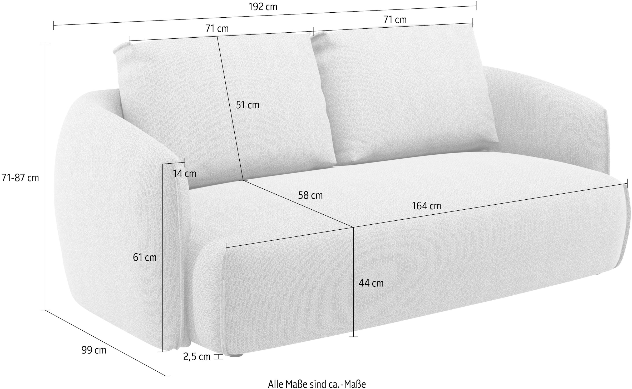 TRENDMANUFAKTUR 2-Sitzer »Shawn Designsofa mit elegant geschwungen Armlehnen, bequem« organischer Form, mit hochwertigem Bezug