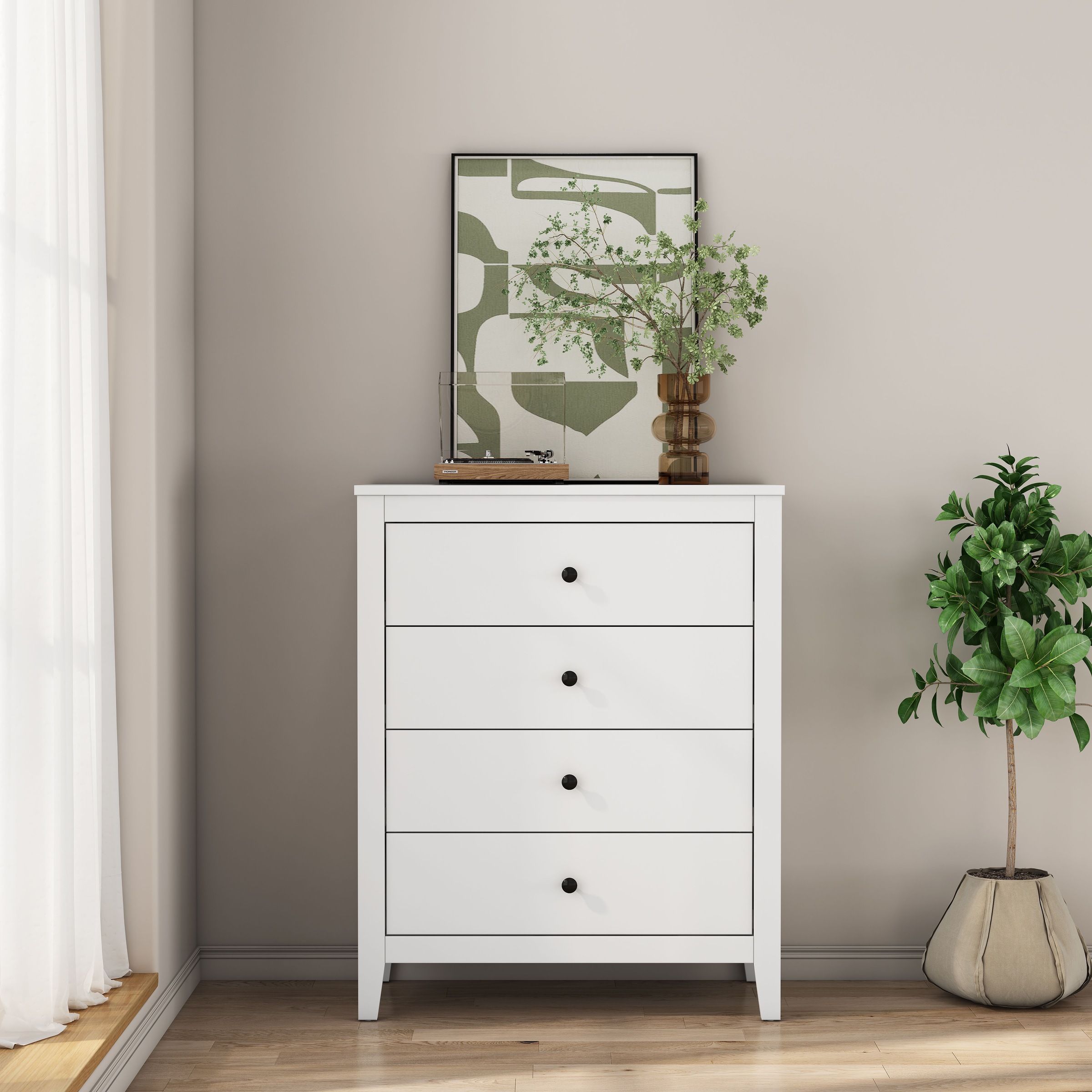 Image of GOODproduct Schubkastenkommode "Borkum Sideboard Anrichte mit 6 Schubladen Landhaus weiss" hochwertige schwarze Griffe aus Metall, Kommode Schrank Wäscheschrank mit 4 Schubladen