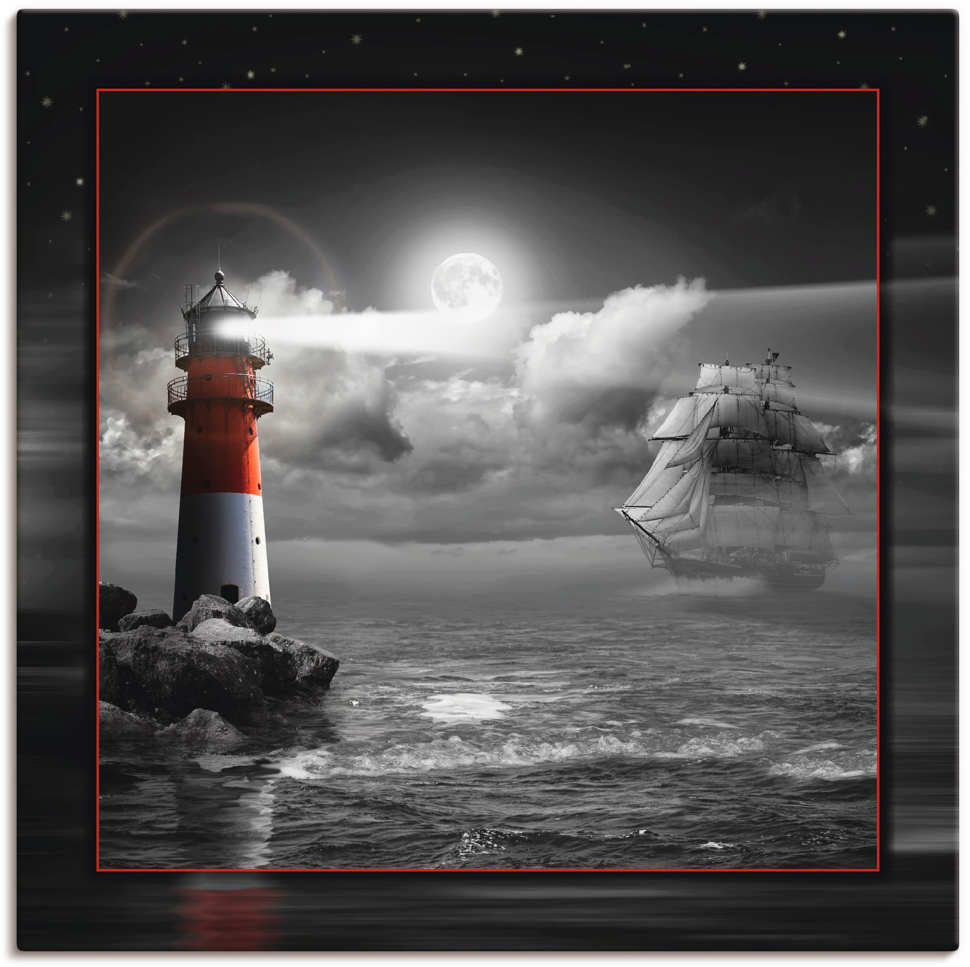 Küste, Grössen »Leuchtturm Wandaufkleber Mondschein«, und in oder kaufen Segelschiff Leinwandbild, versch. im als Poster St.), (1 Alubild, Wandbild Artland