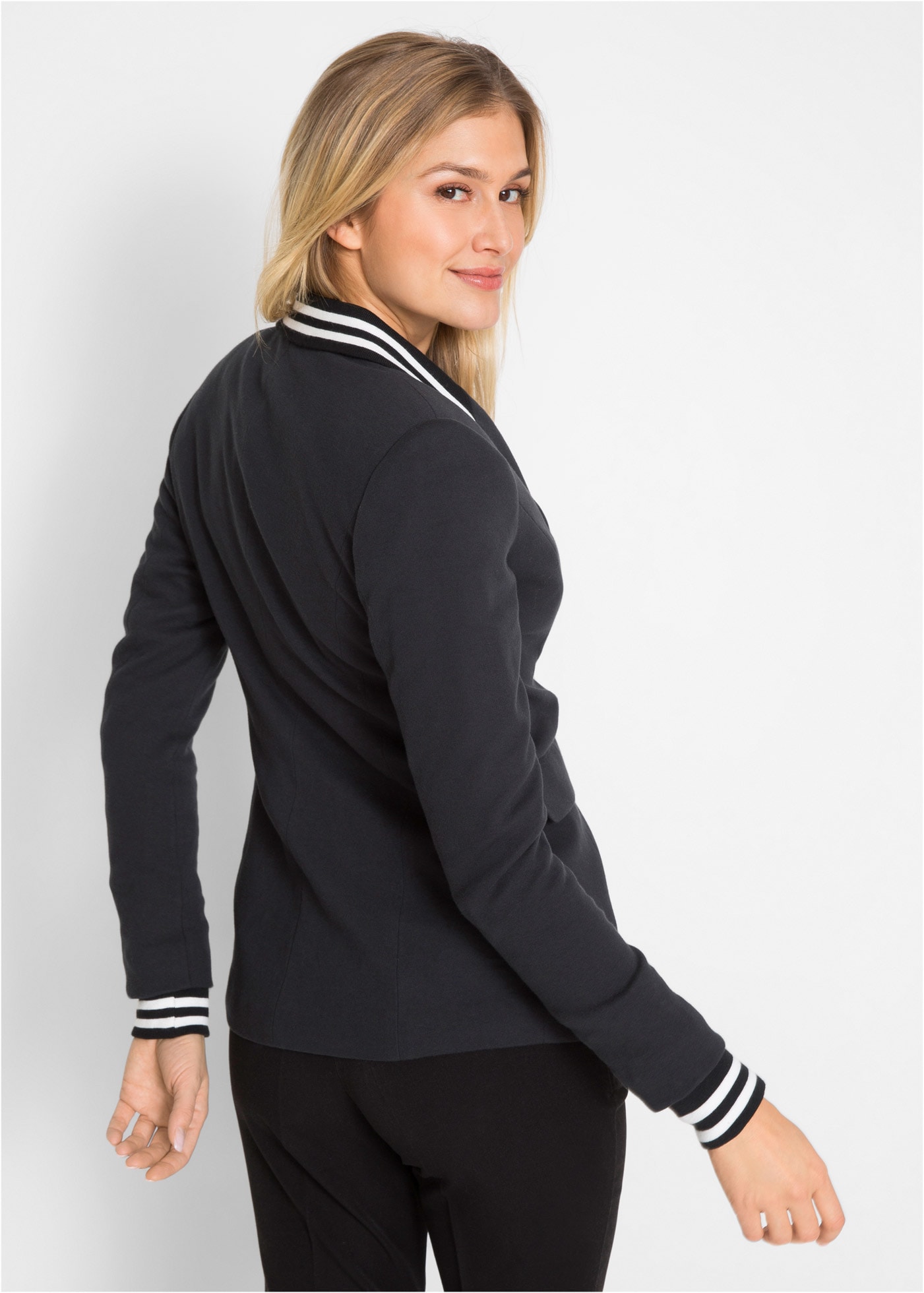 bonprix Blazer en jersey »Baumwoll-Blazer mit gestreiften Details« lässiger Look, taillierte Passform, aus Baumwolle, Casual Stil