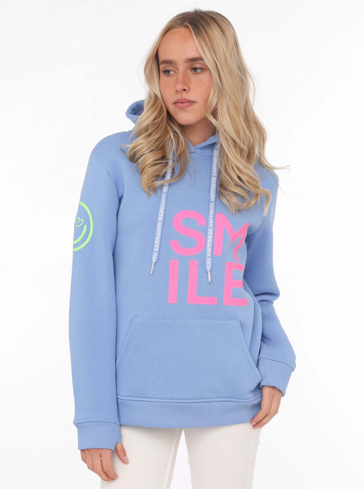 Image of Zwillingsherz Hoodie ""Alissa"", Langarm, Kapuze, Neon-Details, Kordelzug, Frontprint, Kängurutasche