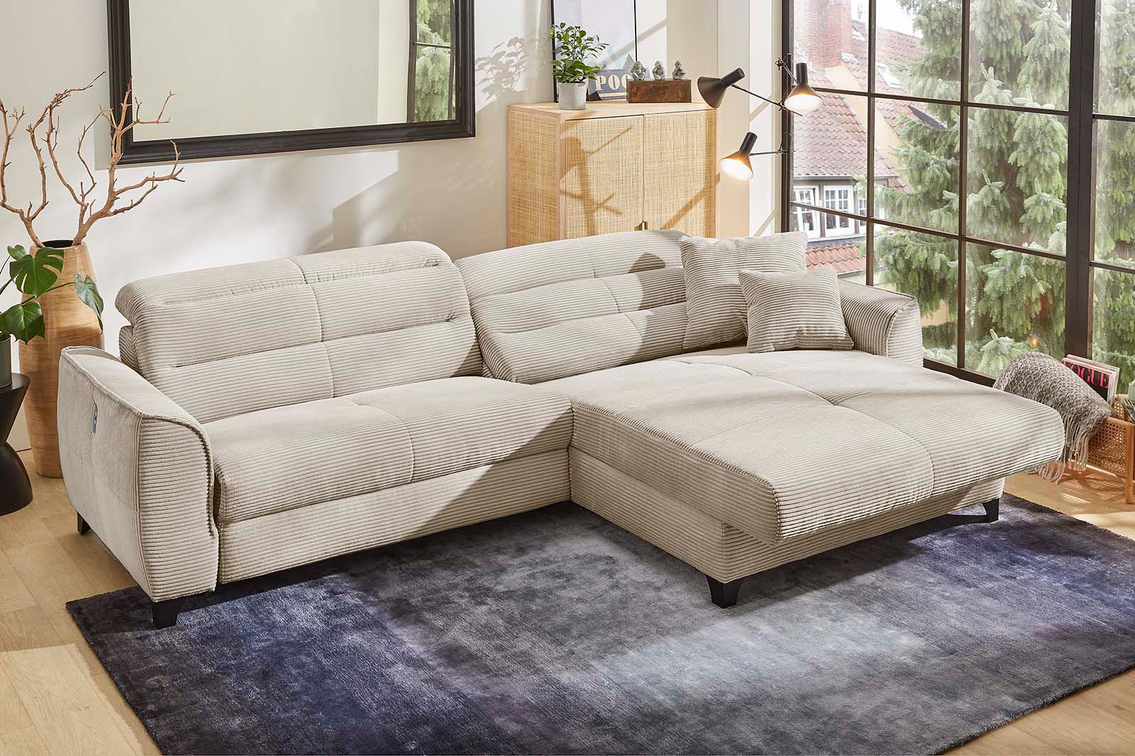Jockenhöfer Gruppe Canapé d'angle »Double One L-Form, B: 288 cm, 2x120 cm breite, elektr. Relaxfunktionen« réglage de la tête, connexion USB & coussin décoratif