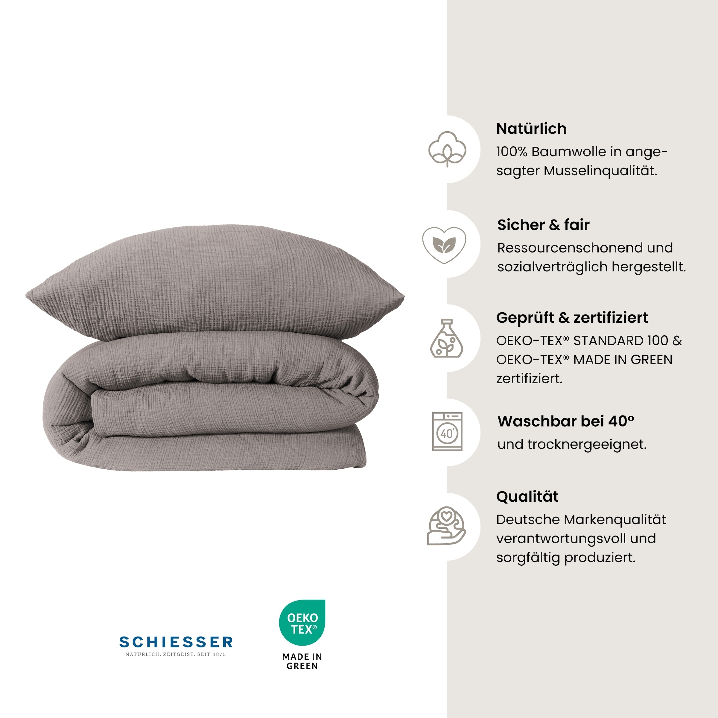 Schiesser Bettwäsche »Molly aus supersofter Musselin-Qualität in gedeckten Farben« 2 Stk. Made in Green